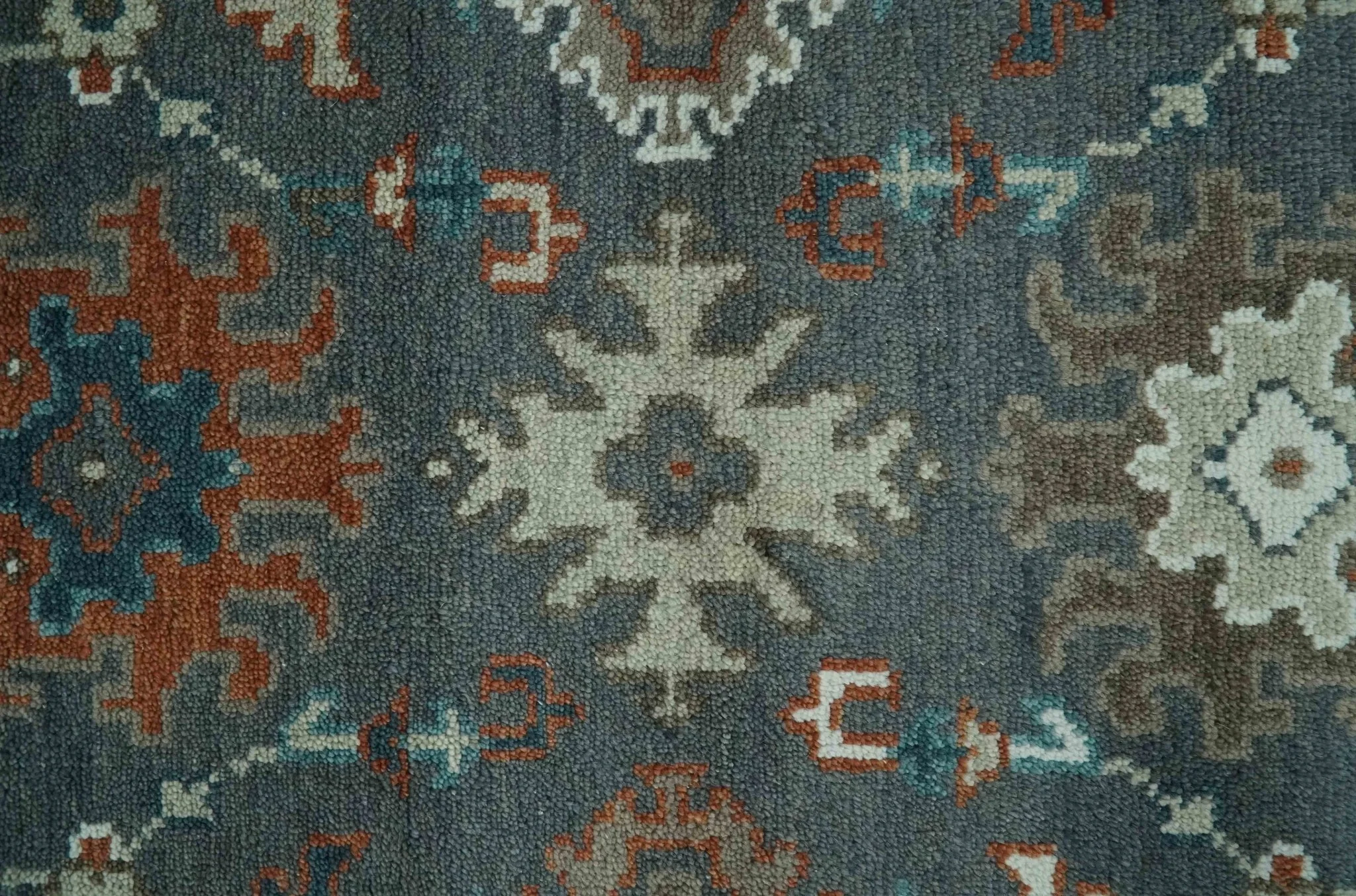 Custom Made Charcoal and Teal Hand knotted Traditional Oushak wool area rug - Image 8