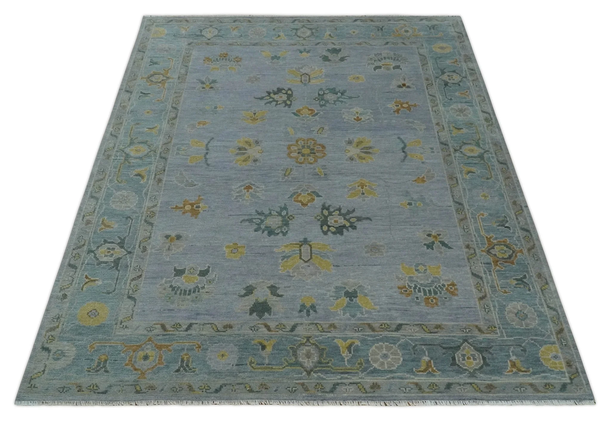 Multi Size Charcoal, Aqua and Silver Hand Knotted Oushak Wool Area Rug - Image 10