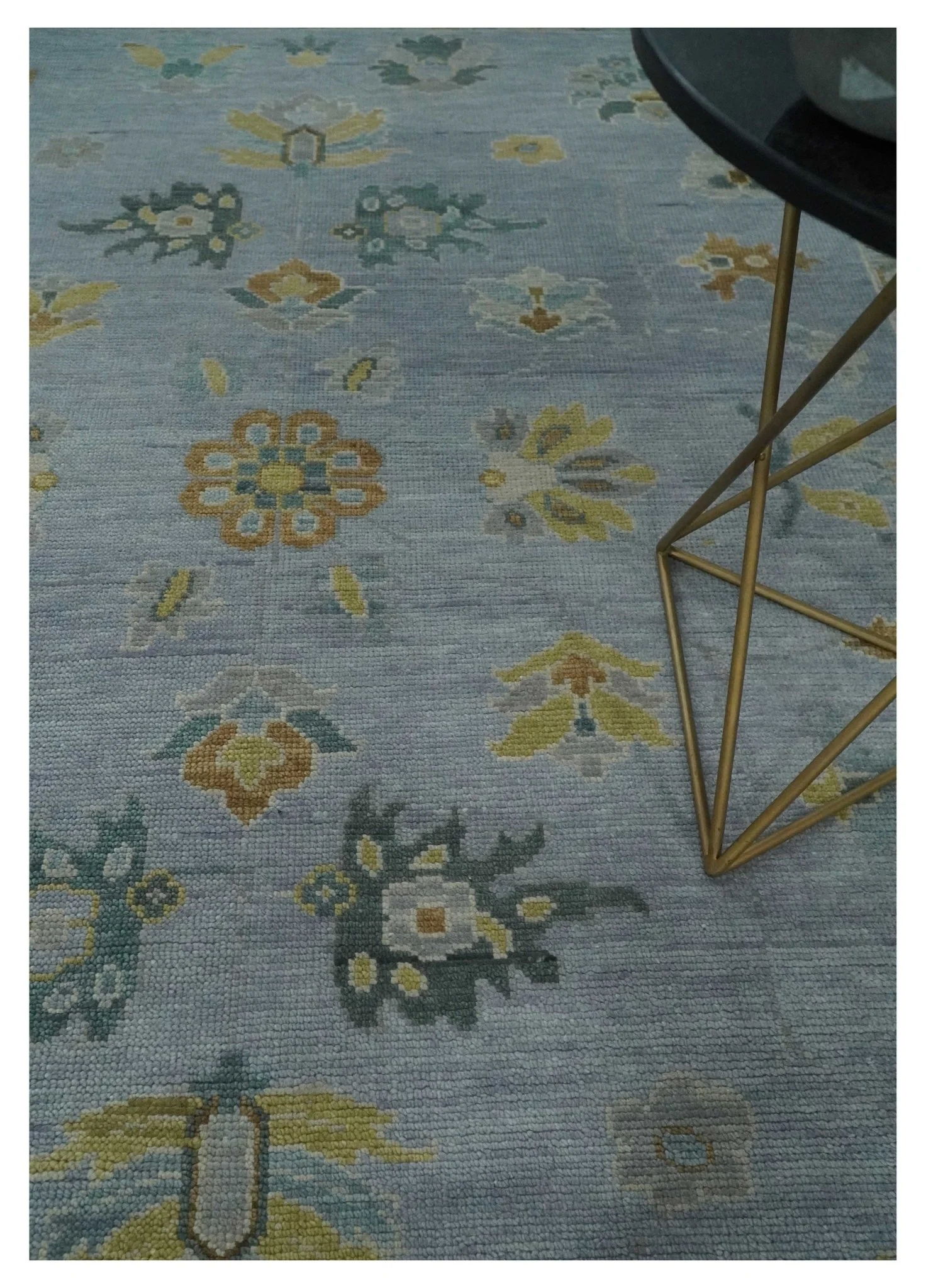 Multi Size Charcoal, Aqua and Silver Hand Knotted Oushak Wool Area Rug - Image 2