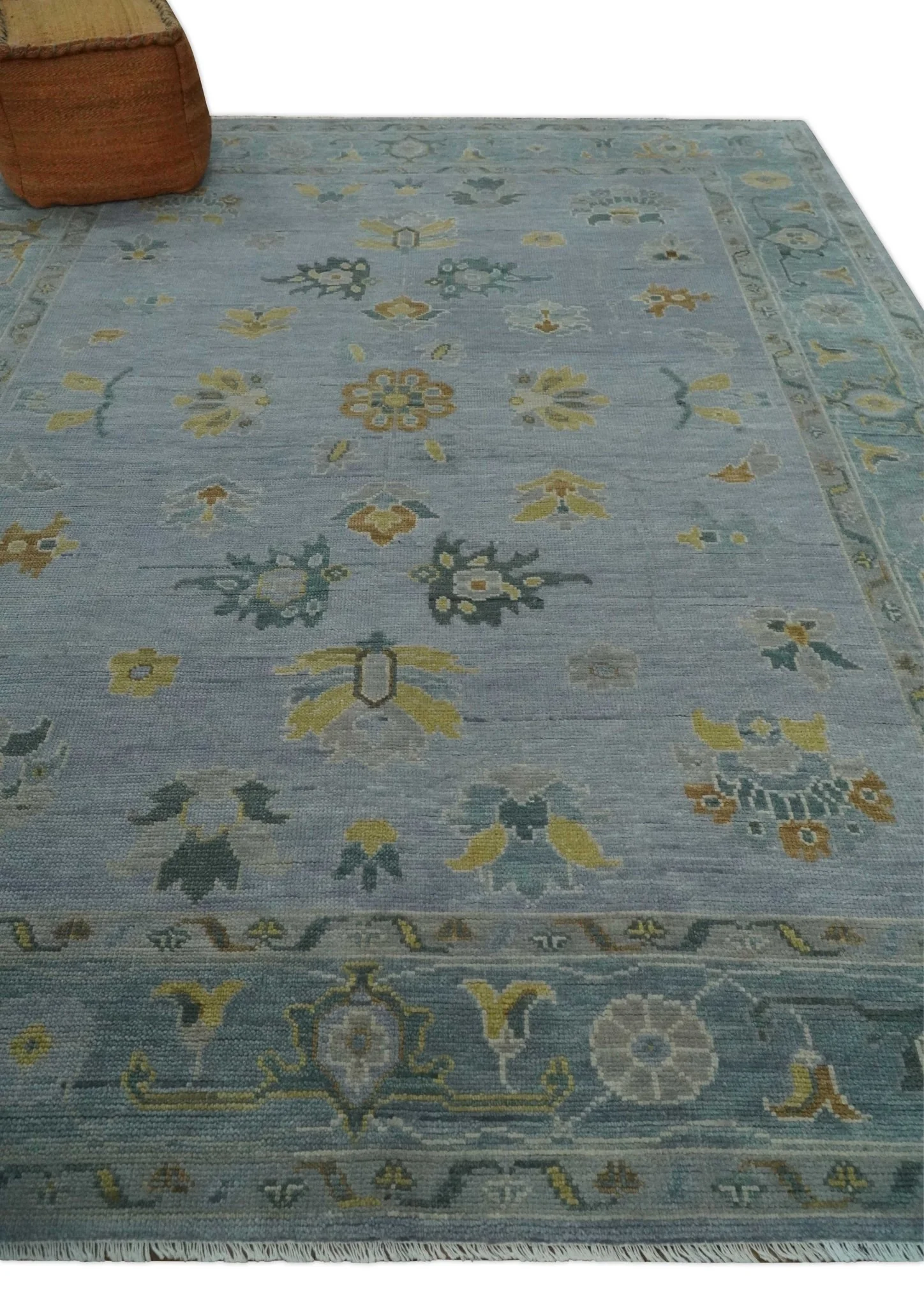 Multi Size Charcoal, Aqua and Silver Hand Knotted Oushak Wool Area Rug - Image 3