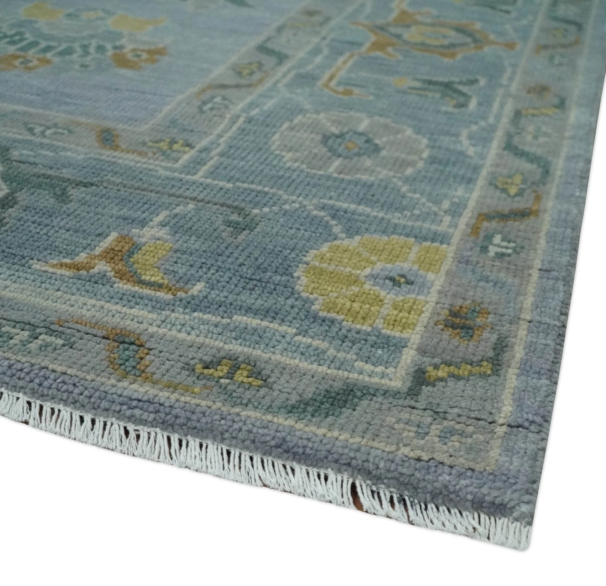 Multi Size Charcoal, Aqua and Silver Hand Knotted Oushak Wool Area Rug - Image 5