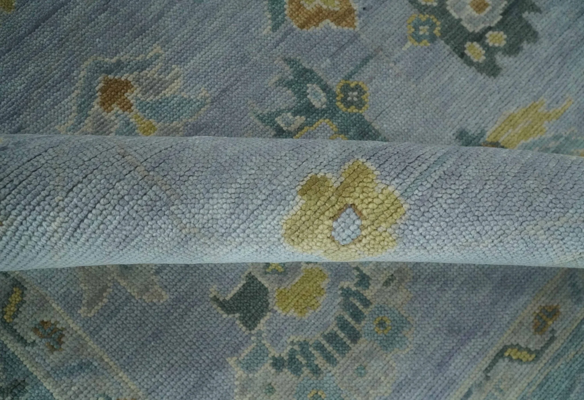 Multi Size Charcoal, Aqua and Silver Hand Knotted Oushak Wool Area Rug - Image 6