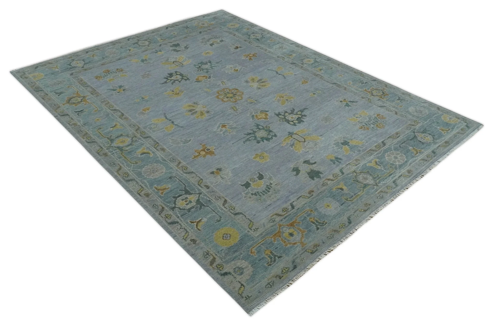 Multi Size Charcoal, Aqua and Silver Hand Knotted Oushak Wool Area Rug - Image 9