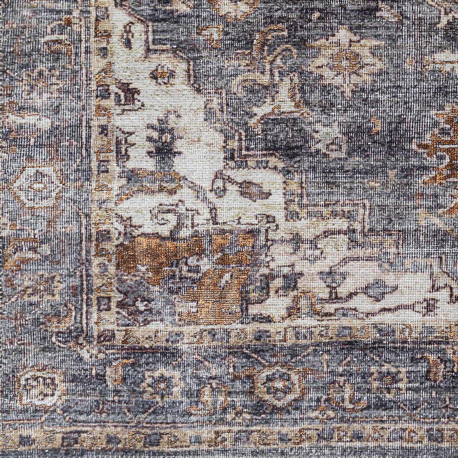 Charcoal, Beige and Brown Antique look Traditional Washable Area Rug - Image 10