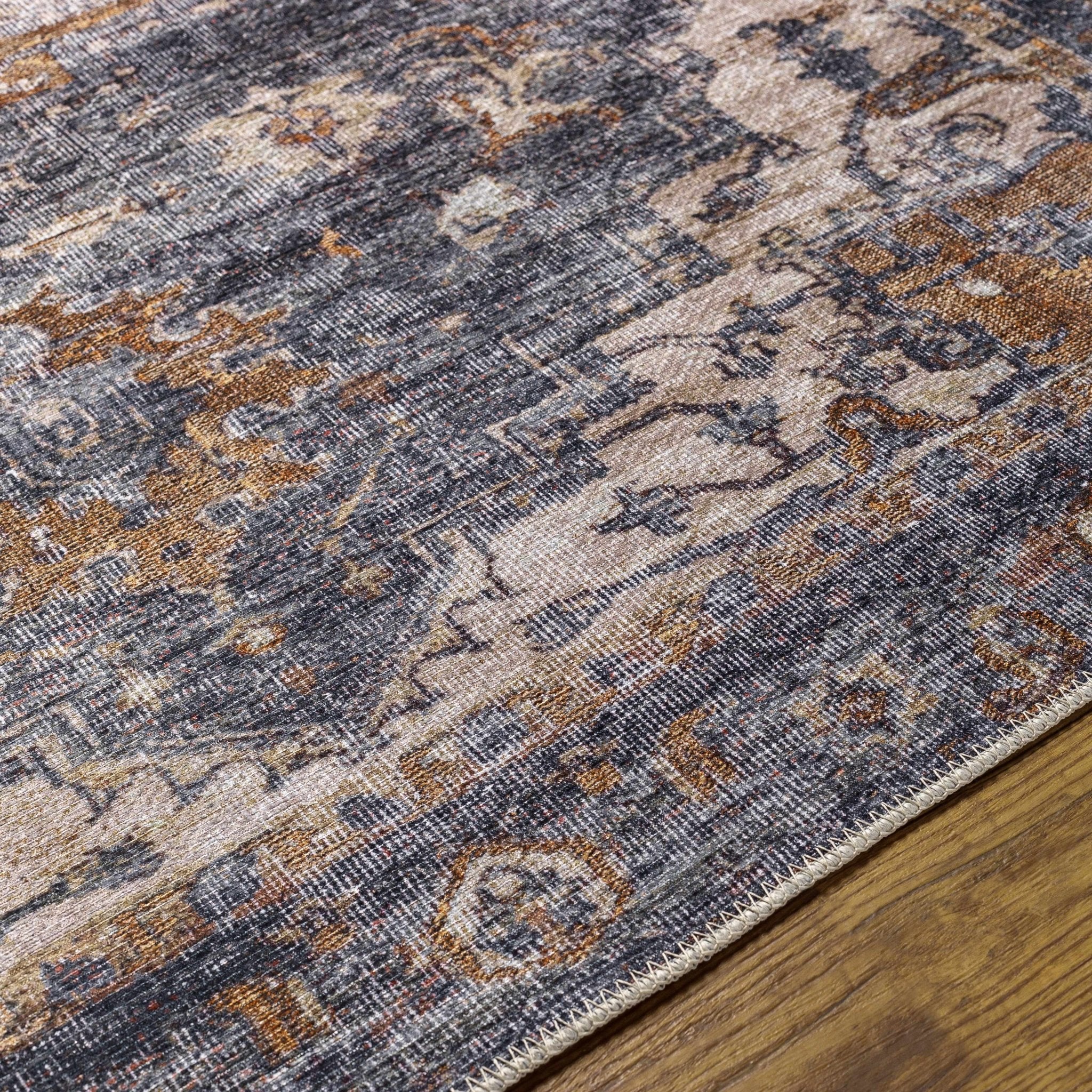 Charcoal, Beige and Brown Antique look Traditional Washable Area Rug - Image 11