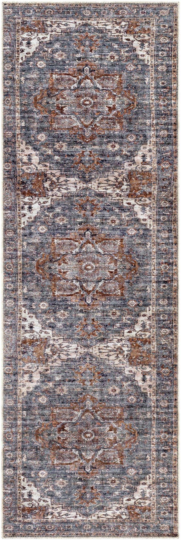 Charcoal, Beige and Brown Antique look Traditional Washable Area Rug - Image 13