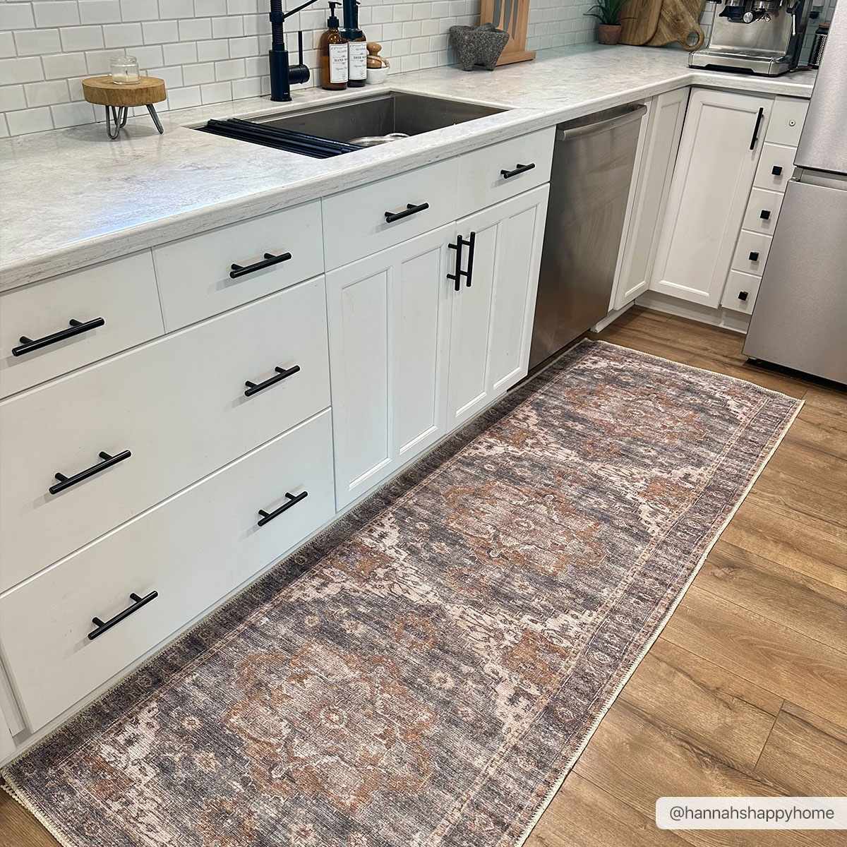 Charcoal, Beige and Brown Antique look Traditional Washable Area Rug - Image 3