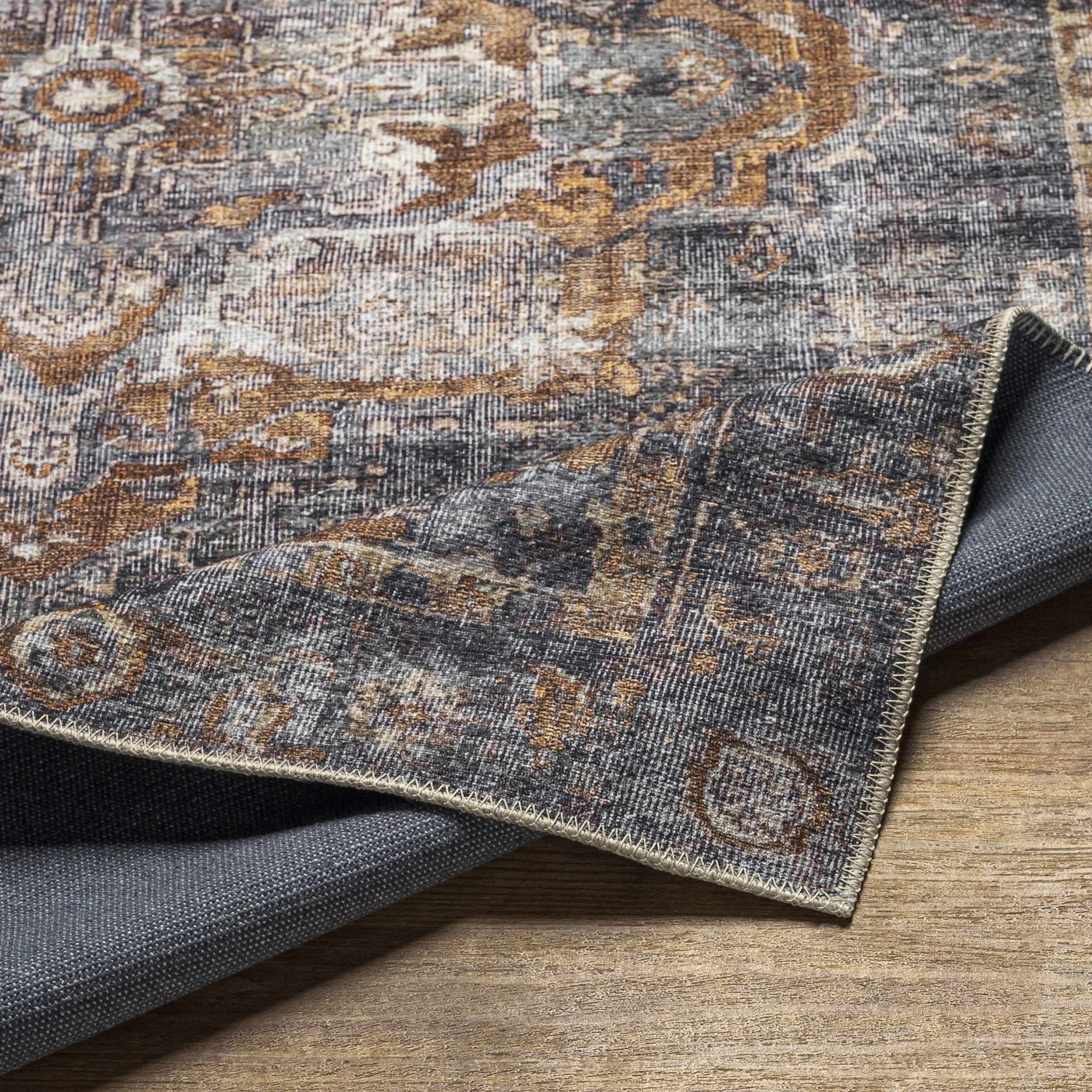 Charcoal, Beige and Brown Antique look Traditional Washable Area Rug - Image 9