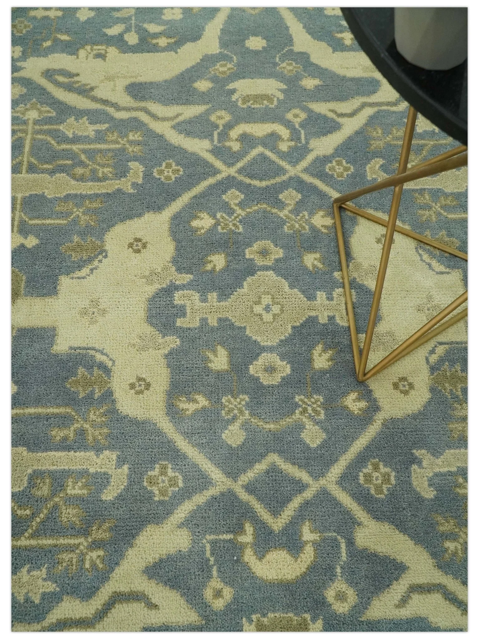 Charcoal, Beige and Olive 6x9 Hand Knotted Traditional Oriental Oushak wool rug - Image 2