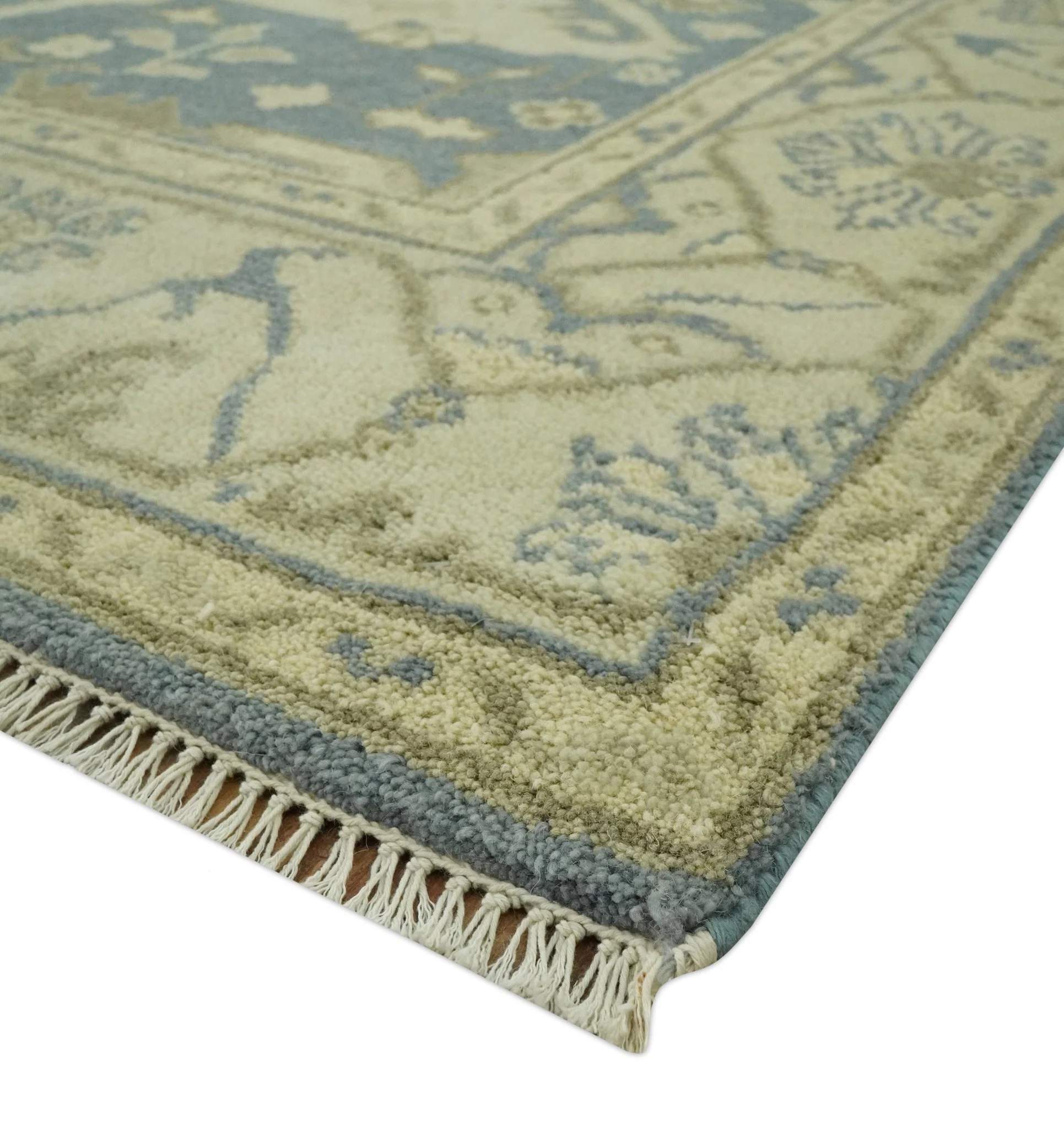 Charcoal, Beige and Olive 6x9 Hand Knotted Traditional Oriental Oushak wool rug - Image 5