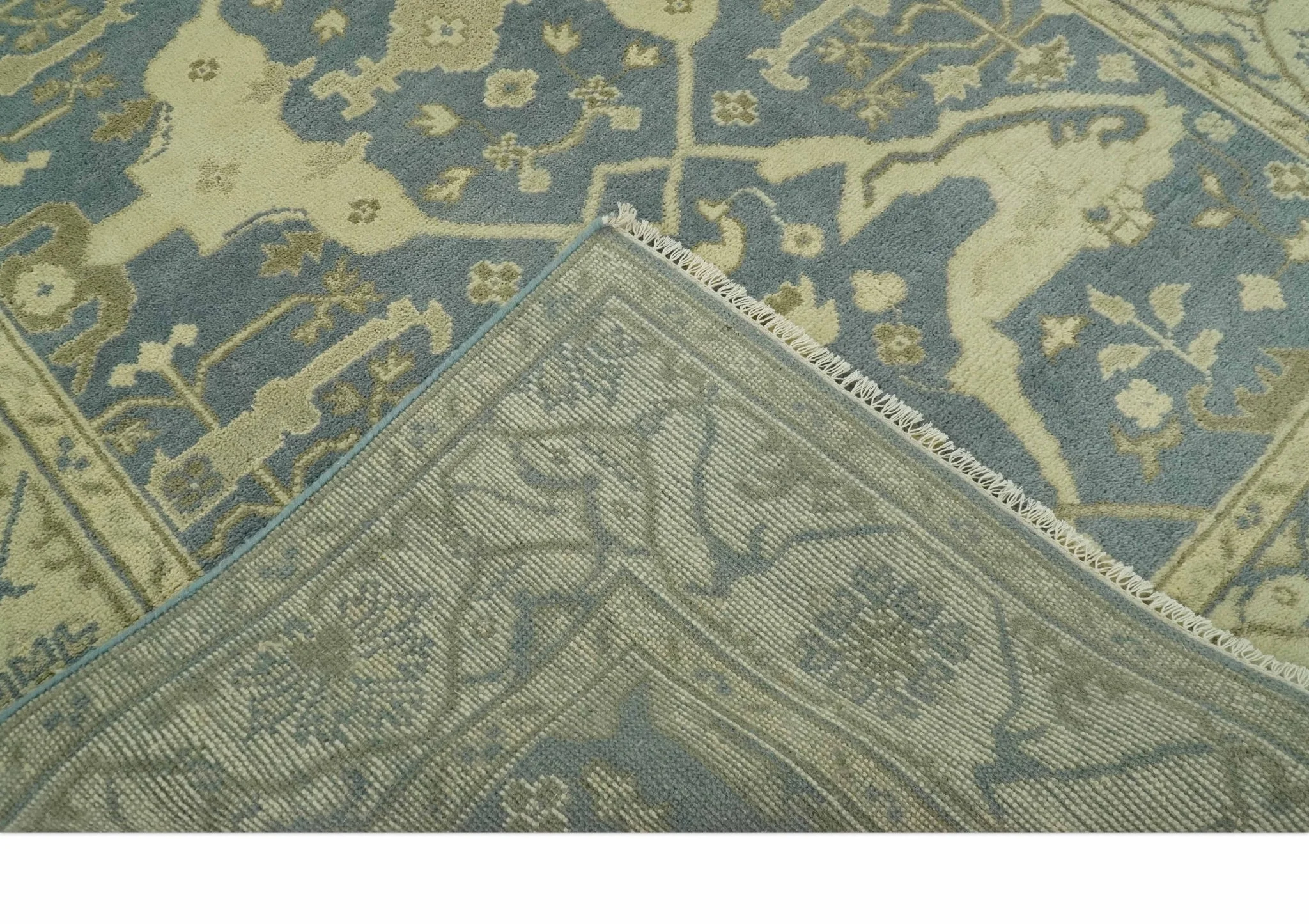 Charcoal, Beige and Olive 6x9 Hand Knotted Traditional Oriental Oushak wool rug - Image 7