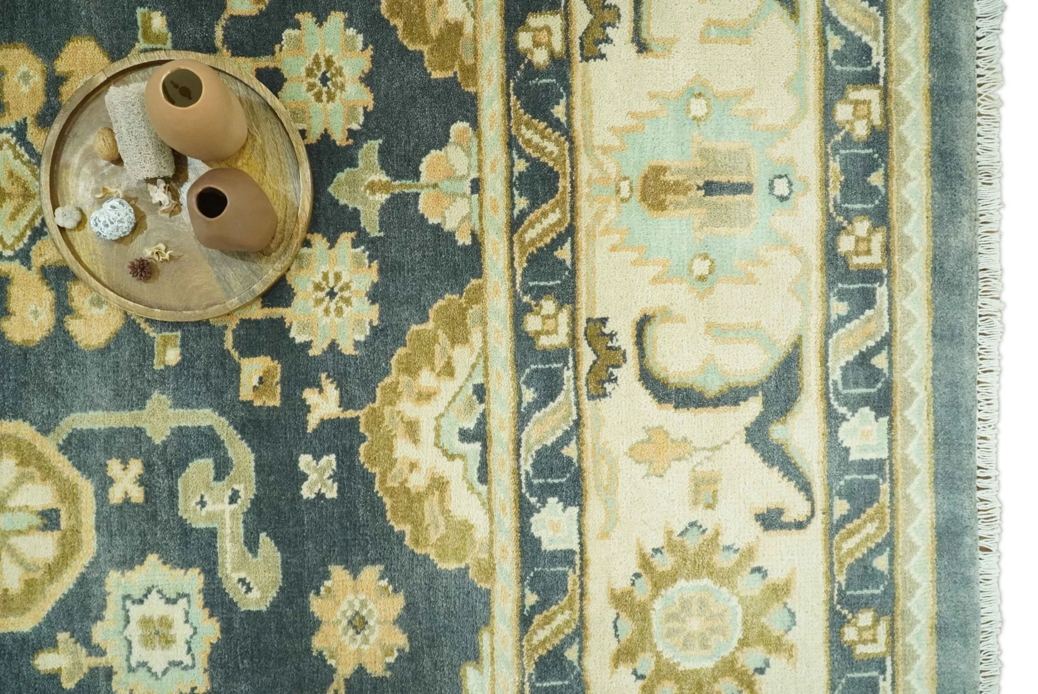 Charcoal, Beige and Olive Hand Knotted 8x10 Turkish Style Oushak Wool Area Rug - Image 10