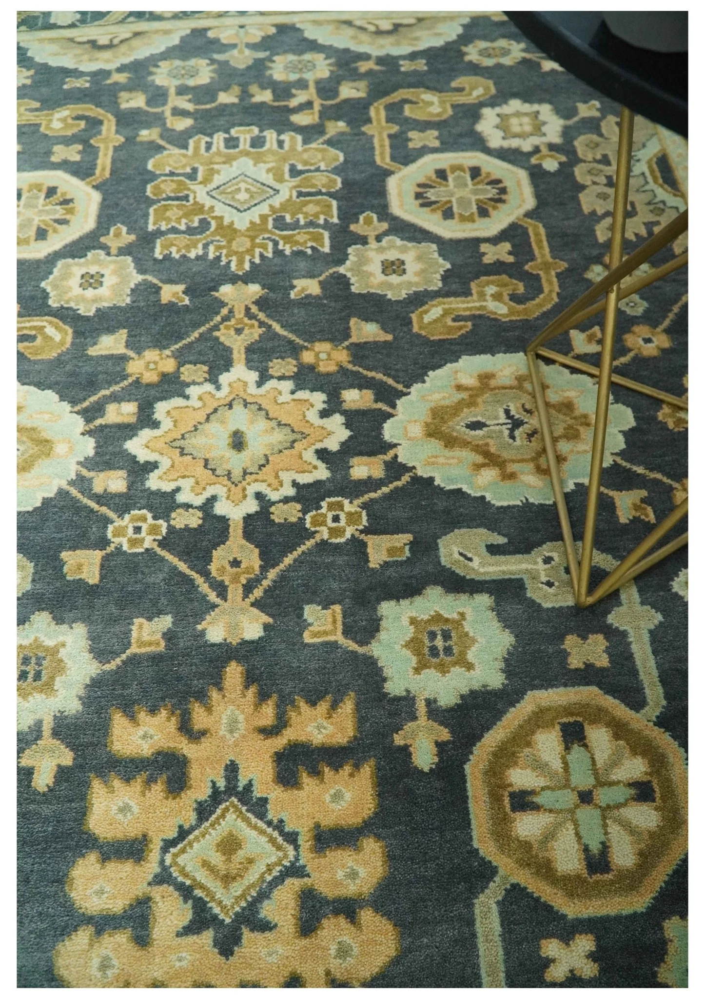 Charcoal, Beige and Olive Hand Knotted 8x10 Turkish Style Oushak Wool Area Rug - Image 2