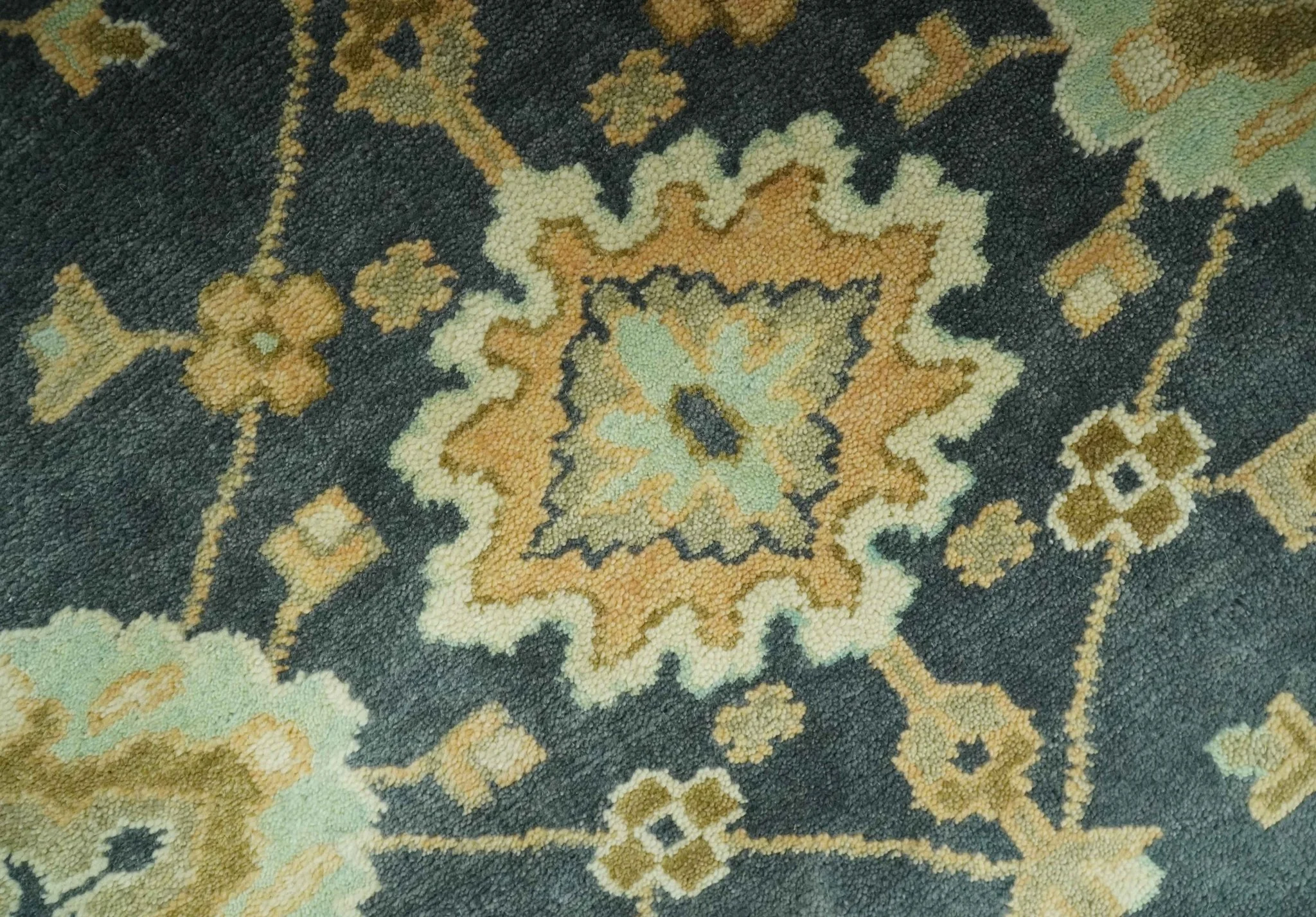 Charcoal, Beige and Olive Hand Knotted 8x10 Turkish Style Oushak Wool Area Rug - Image 4