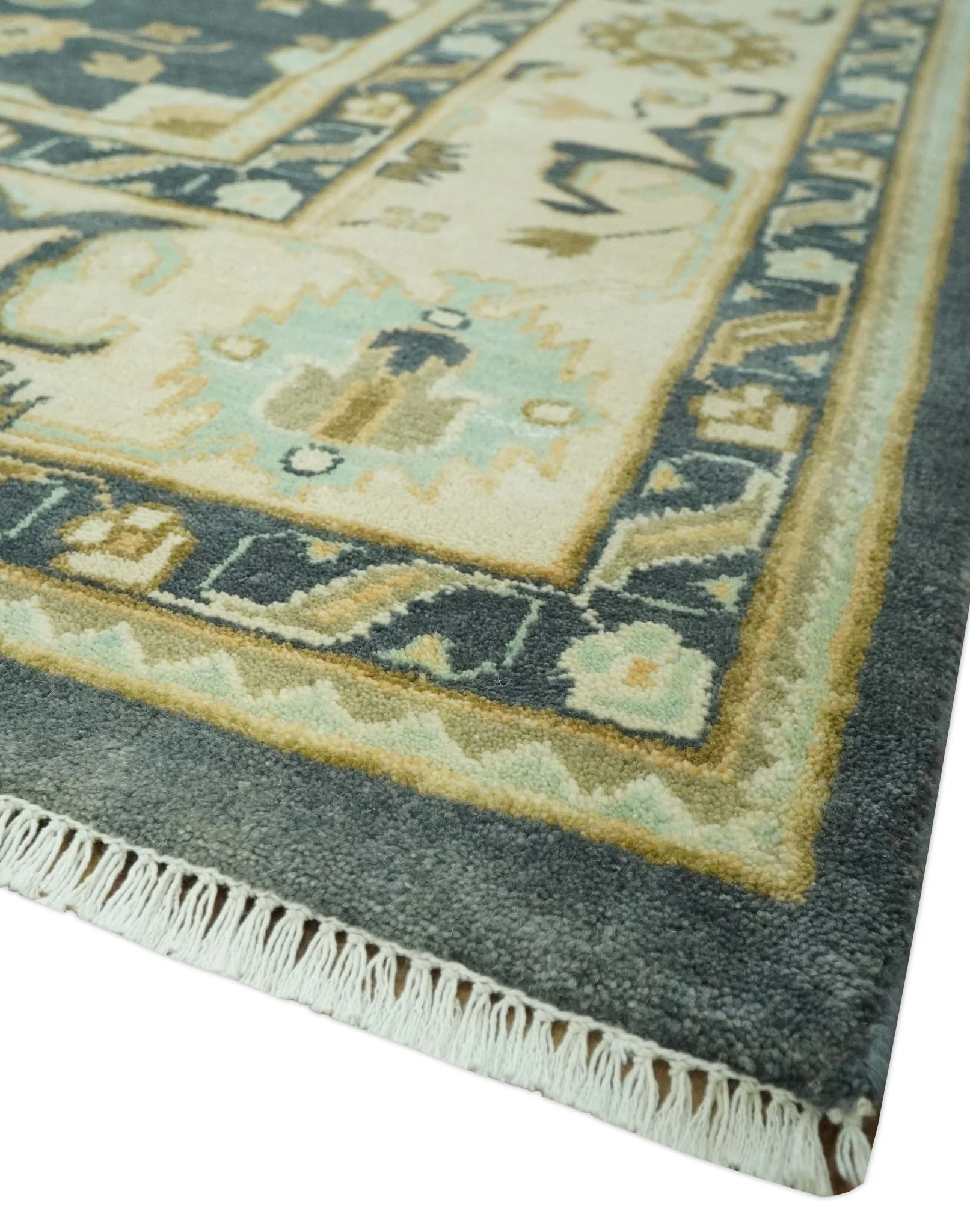 Charcoal, Beige and Olive Hand Knotted 8x10 Turkish Style Oushak Wool Area Rug - Image 5