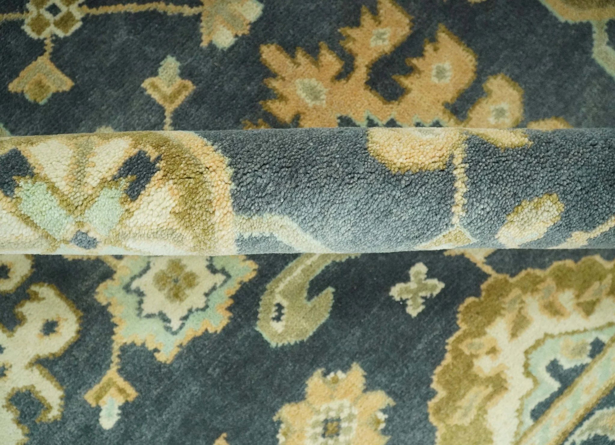 Charcoal, Beige and Olive Hand Knotted 8x10 Turkish Style Oushak Wool Area Rug - Image 6