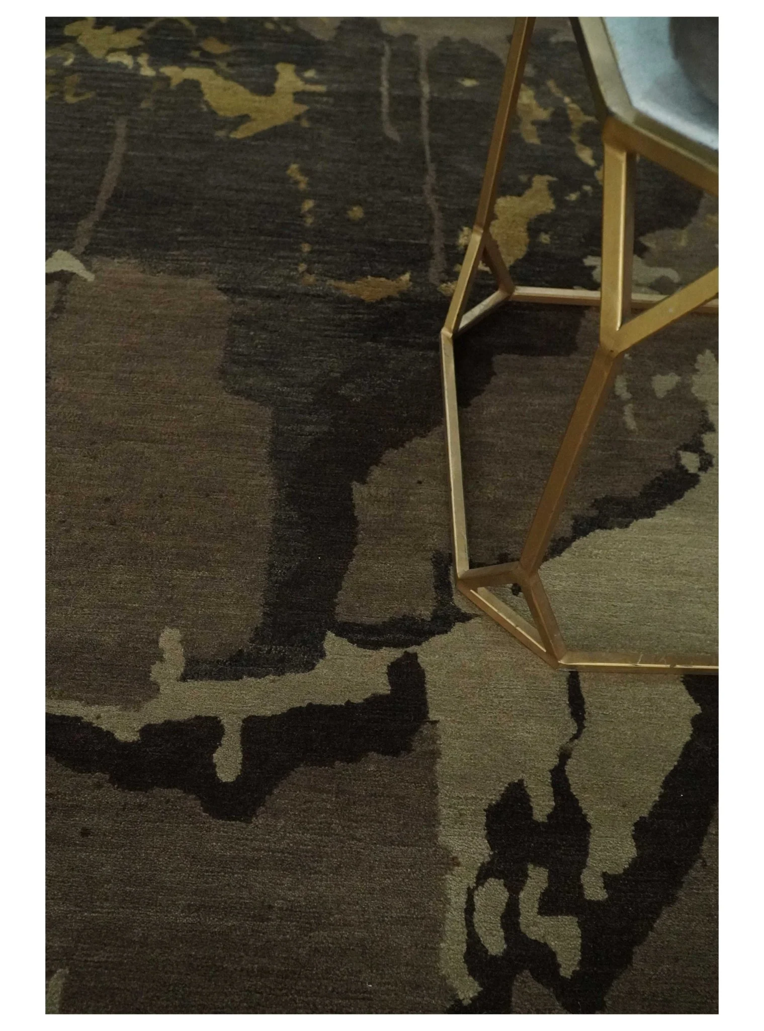 Charcoal, Brown, Beige and Olive Modern Abstract Hand loom 5x6.6 Wool And Art Silk Area Rug - Image 3