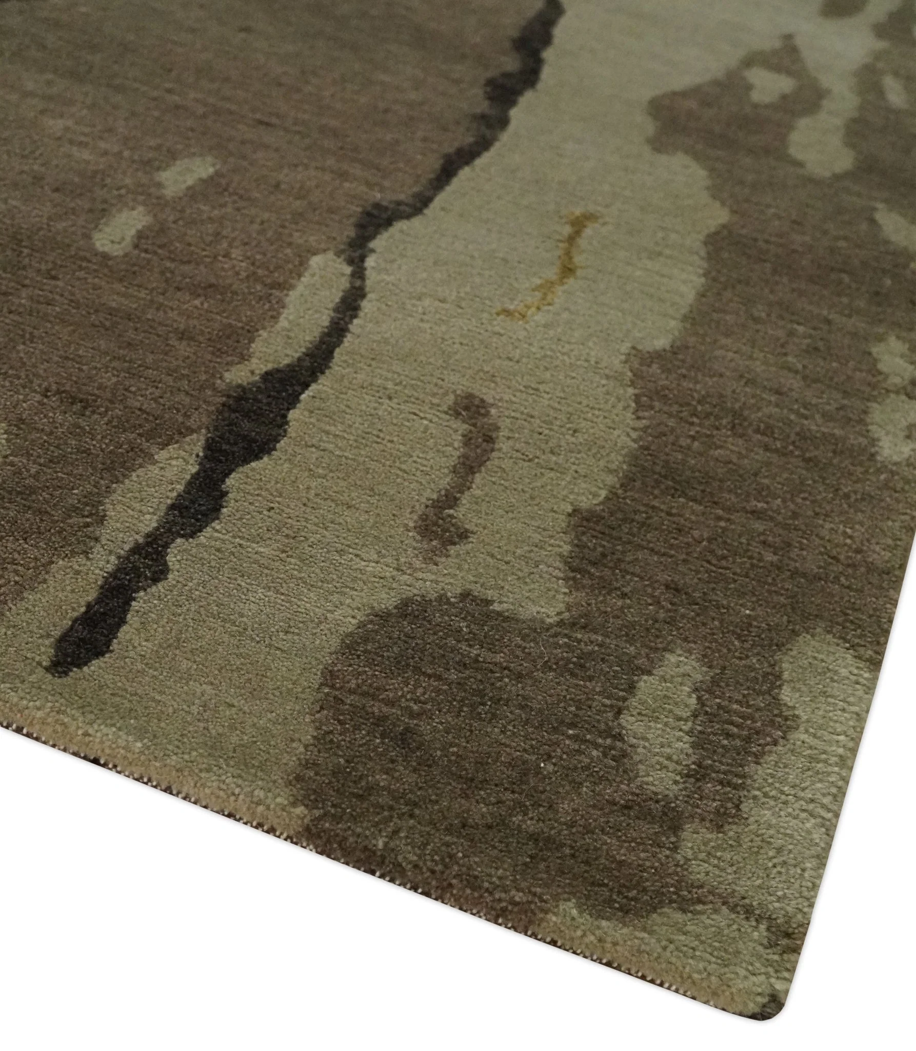 Charcoal, Brown, Beige and Olive Modern Abstract Hand loom 5x6.6 Wool And Art Silk Area Rug - Image 6