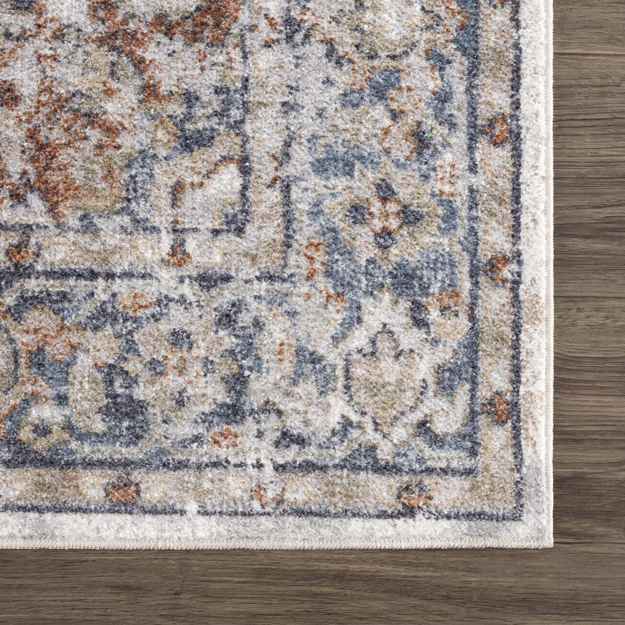 Antique Style Charcoal, Brown and Silver Traditional Heriz Design Washable Rug - Image 10
