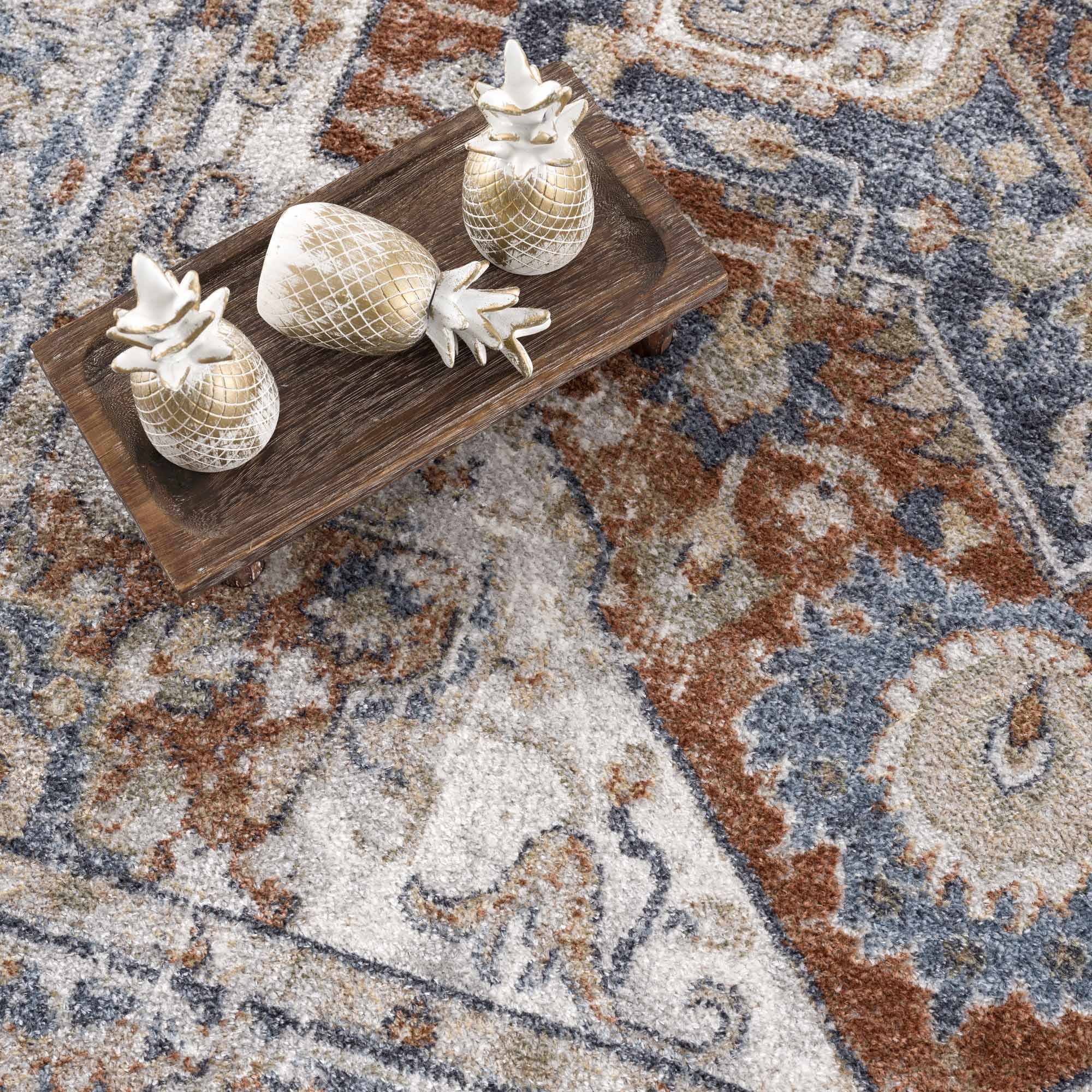 Antique Style Charcoal, Brown and Silver Traditional Heriz Design Washable Rug - Image 13