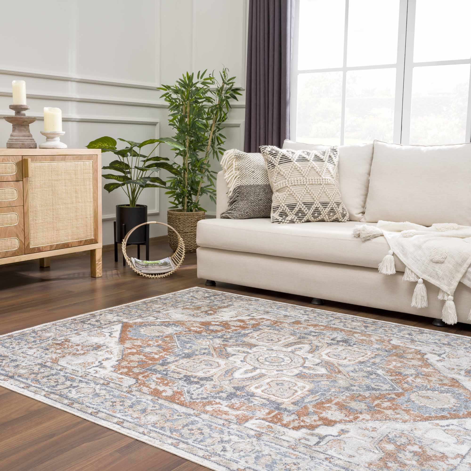 Antique Style Charcoal, Brown and Silver Traditional Heriz Design Washable Rug - Image 15