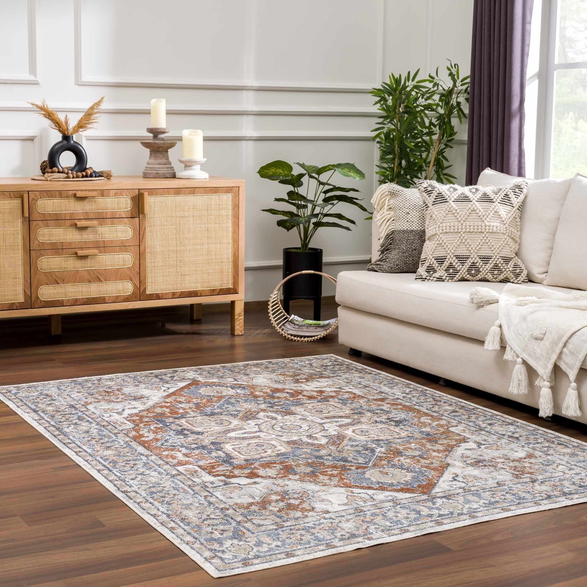 Antique Style Charcoal, Brown and Silver Traditional Heriz Design Washable Rug - Image 2