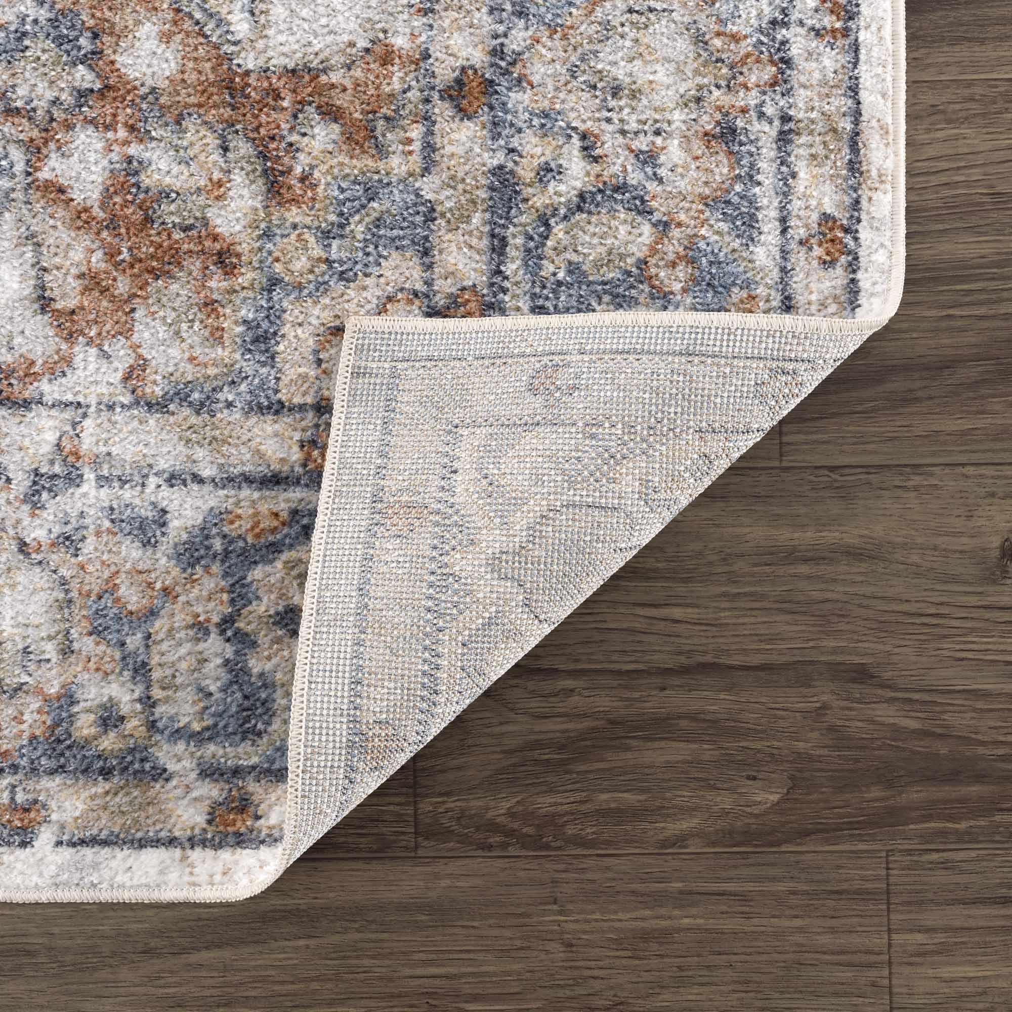 Antique Style Charcoal, Brown and Silver Traditional Heriz Design Washable Rug - Image 5