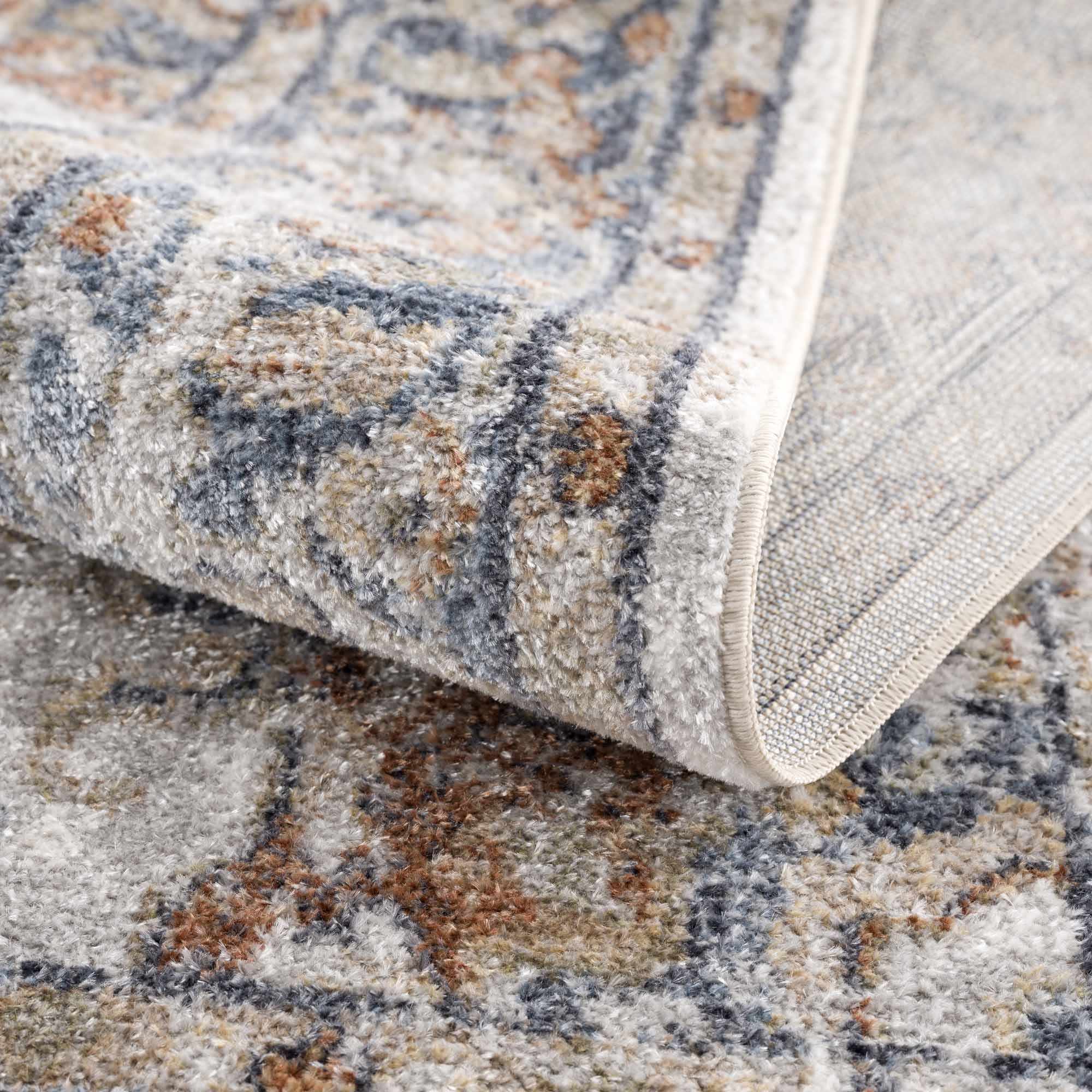 Antique Style Charcoal, Brown and Silver Traditional Heriz Design Washable Rug - Image 7