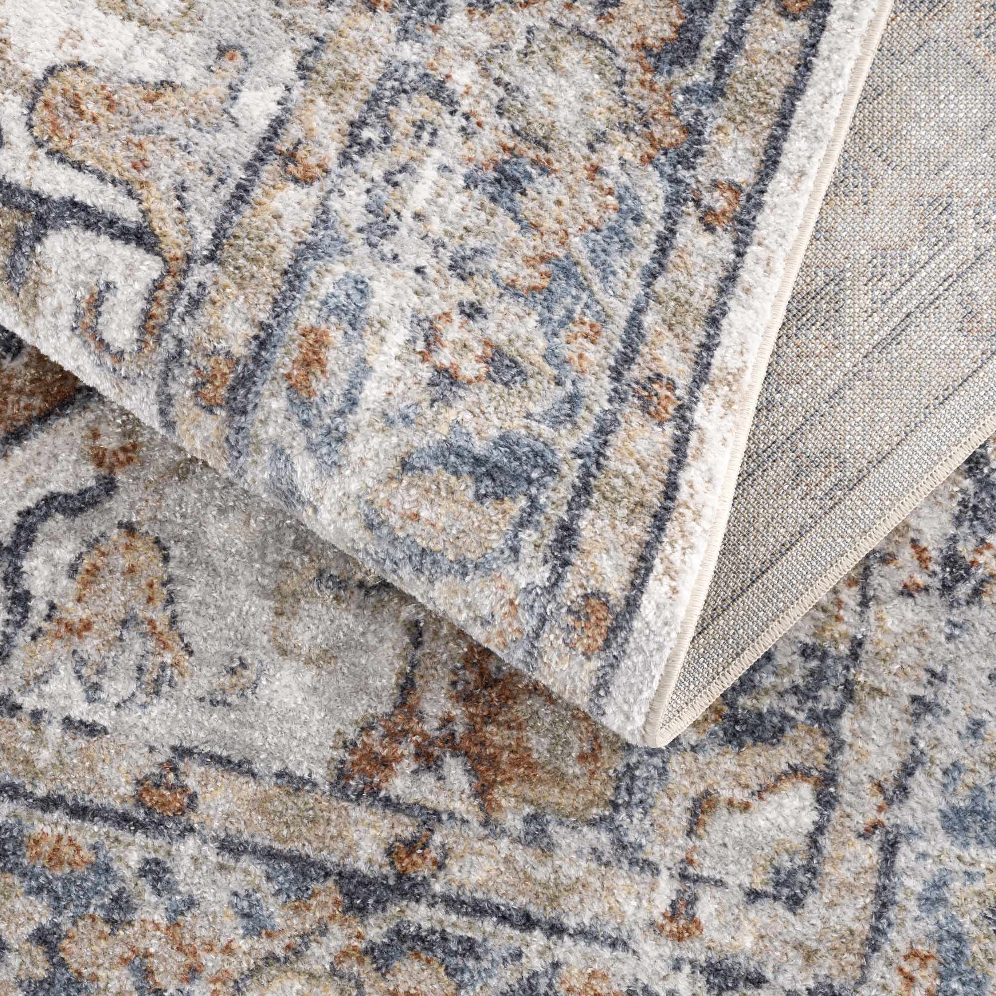 Antique Style Charcoal, Brown and Silver Traditional Heriz Design Washable Rug - Image 8