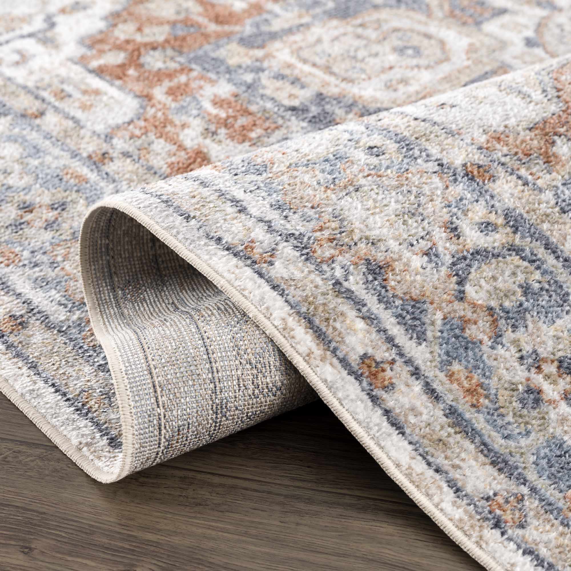 Antique Style Charcoal, Brown and Silver Traditional Heriz Design Washable Rug - Image 9