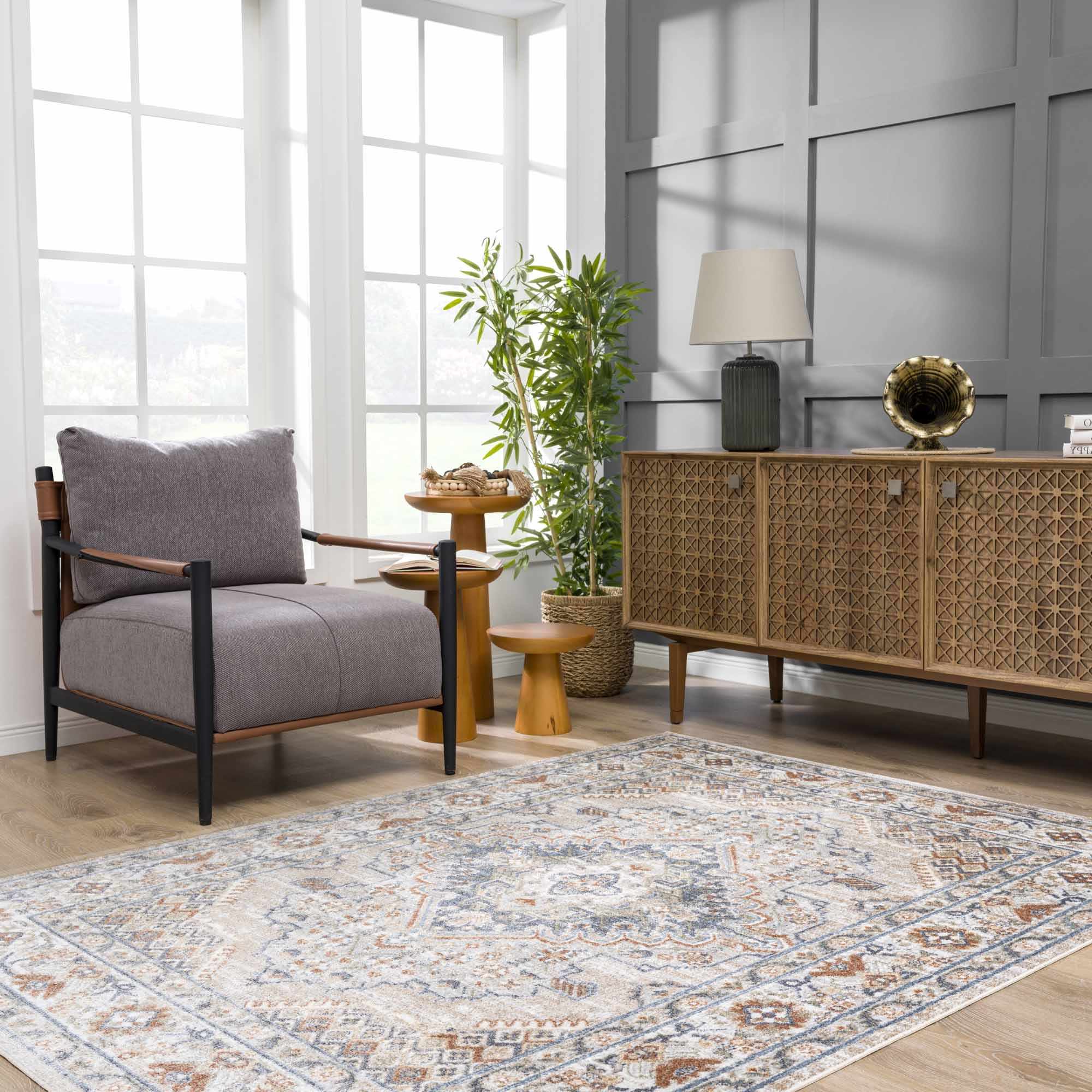 Charcoal, Camel, Silver and Brown Traditional Heriz Area Rug - Image 2