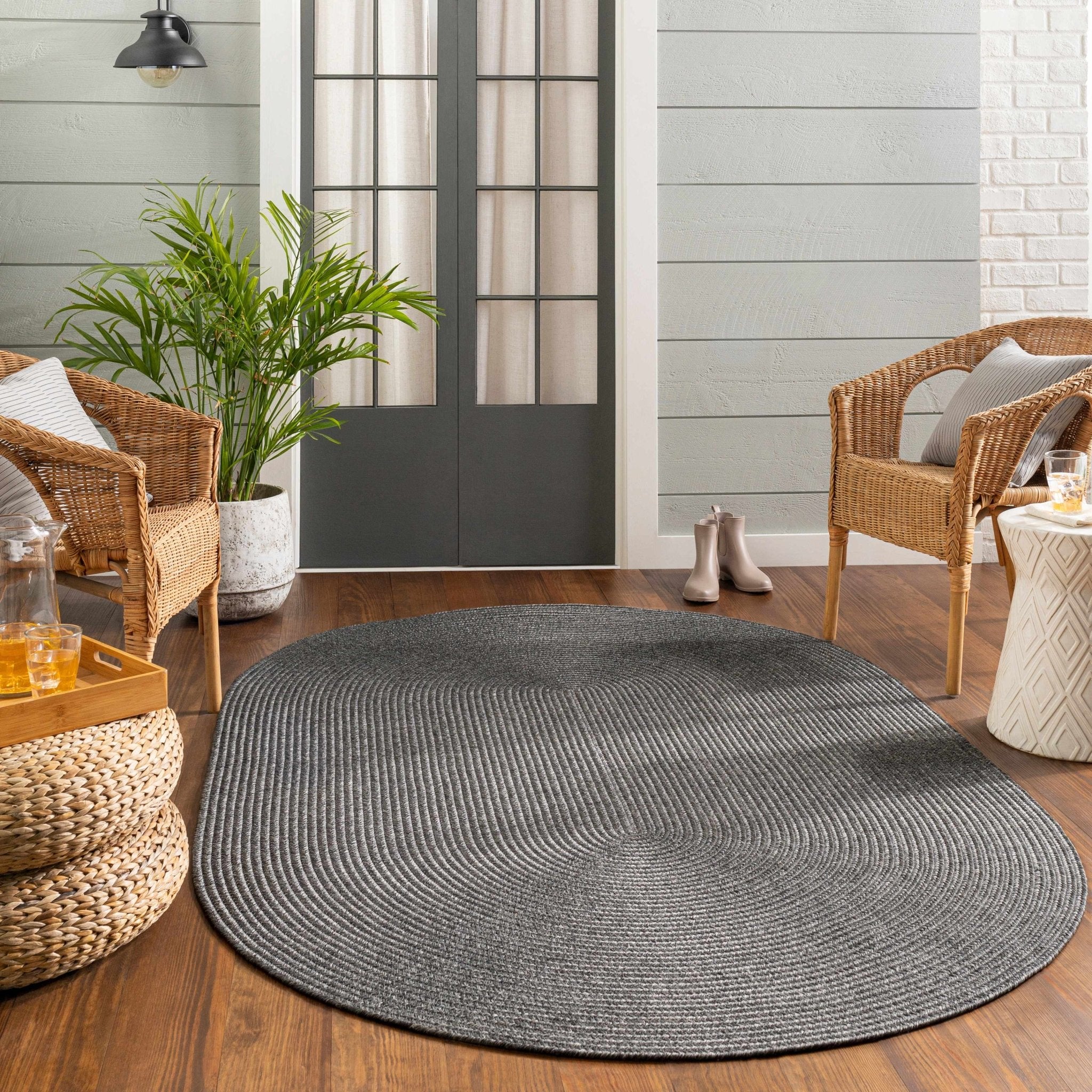 Charcoal Chevron Design Jute Braided Outdoor safe area Rug - Image 12