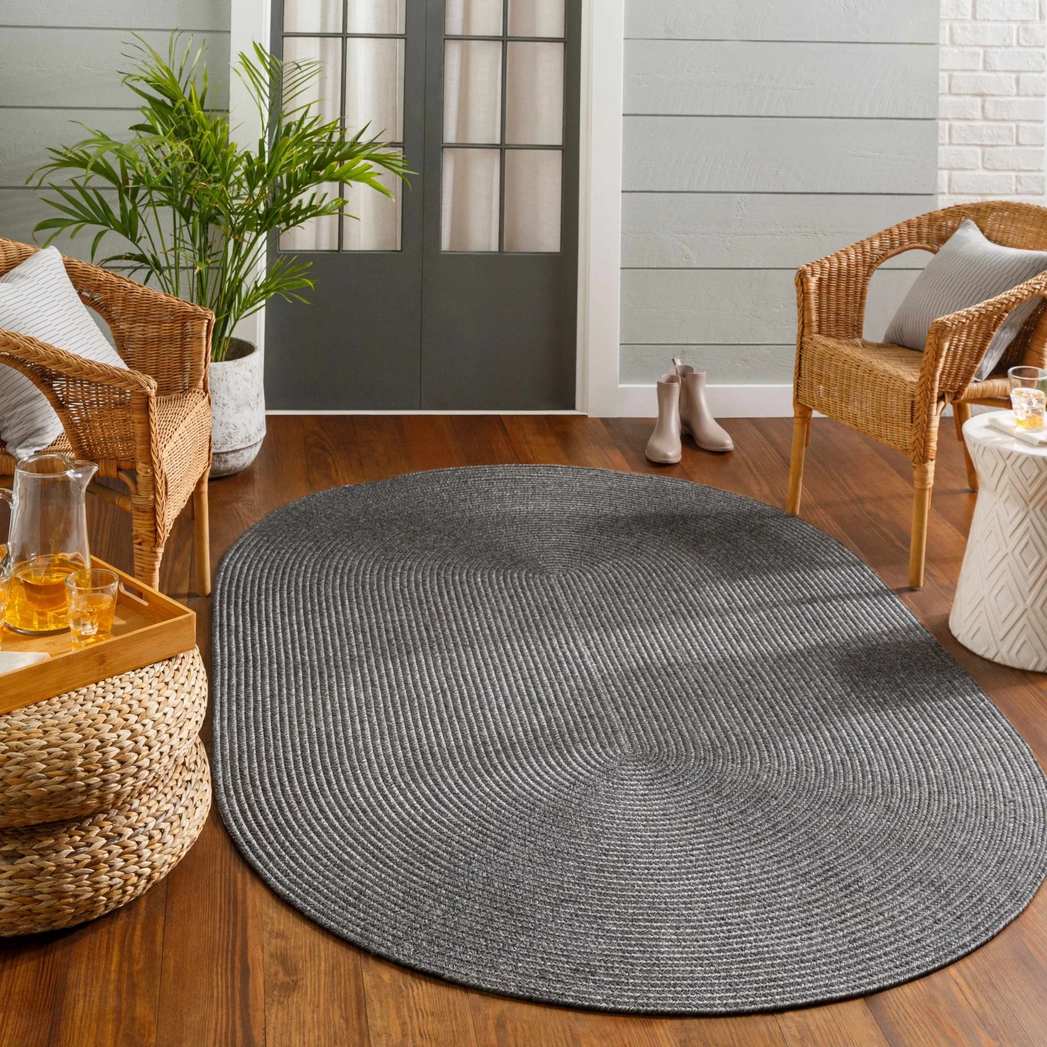 Charcoal Chevron Design Jute Braided Outdoor safe area Rug - Image 13
