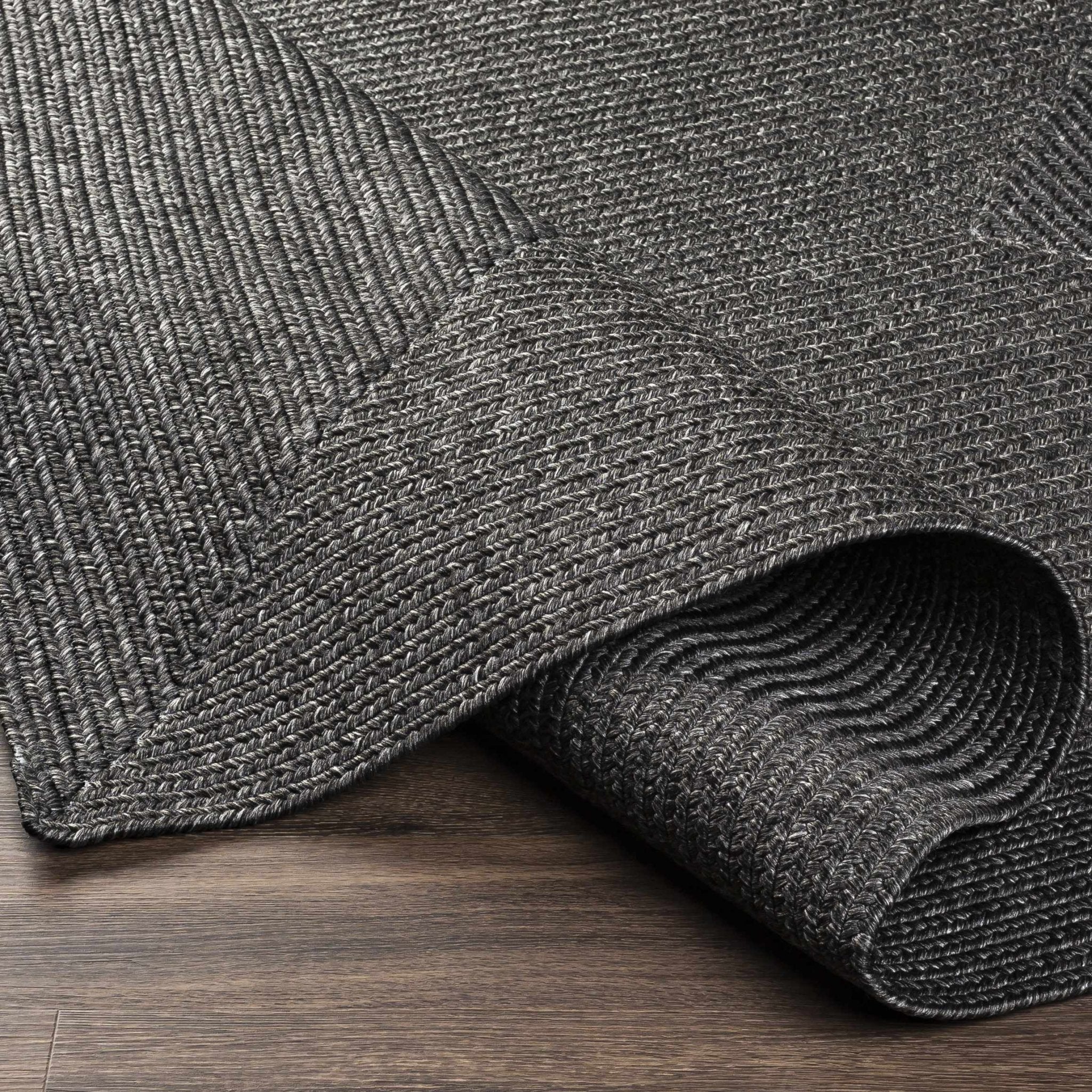 Charcoal Chevron Design Jute Braided Outdoor safe area Rug - Image 6