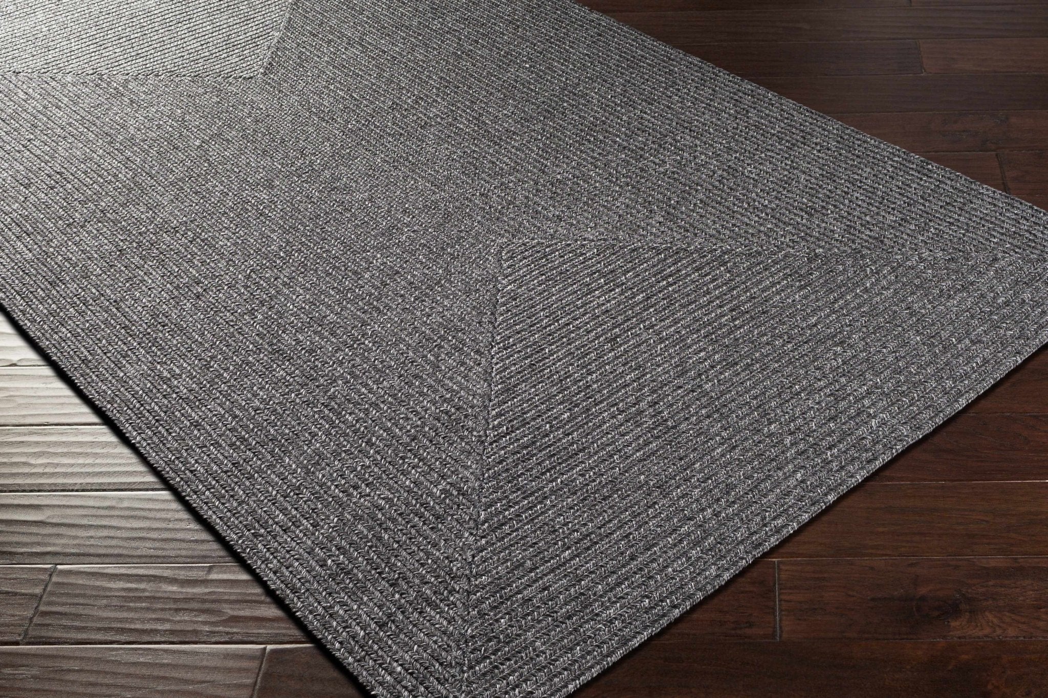 Charcoal Chevron Design Jute Braided Outdoor safe area Rug - Image 7
