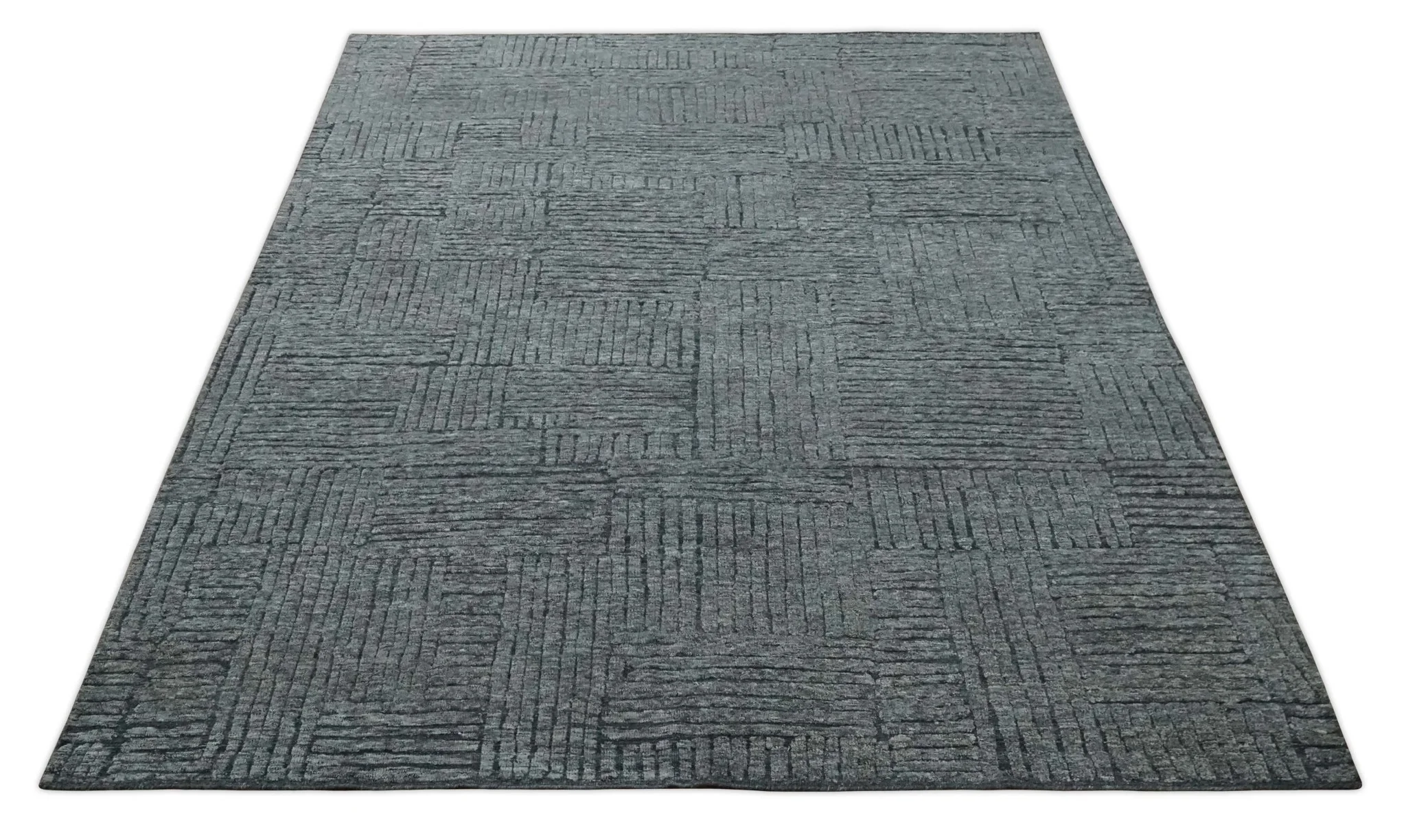Charcoal Contemporary Stripes Pattern Hand Knotted 9.3x14.8 Wool Area Rug - Image 10
