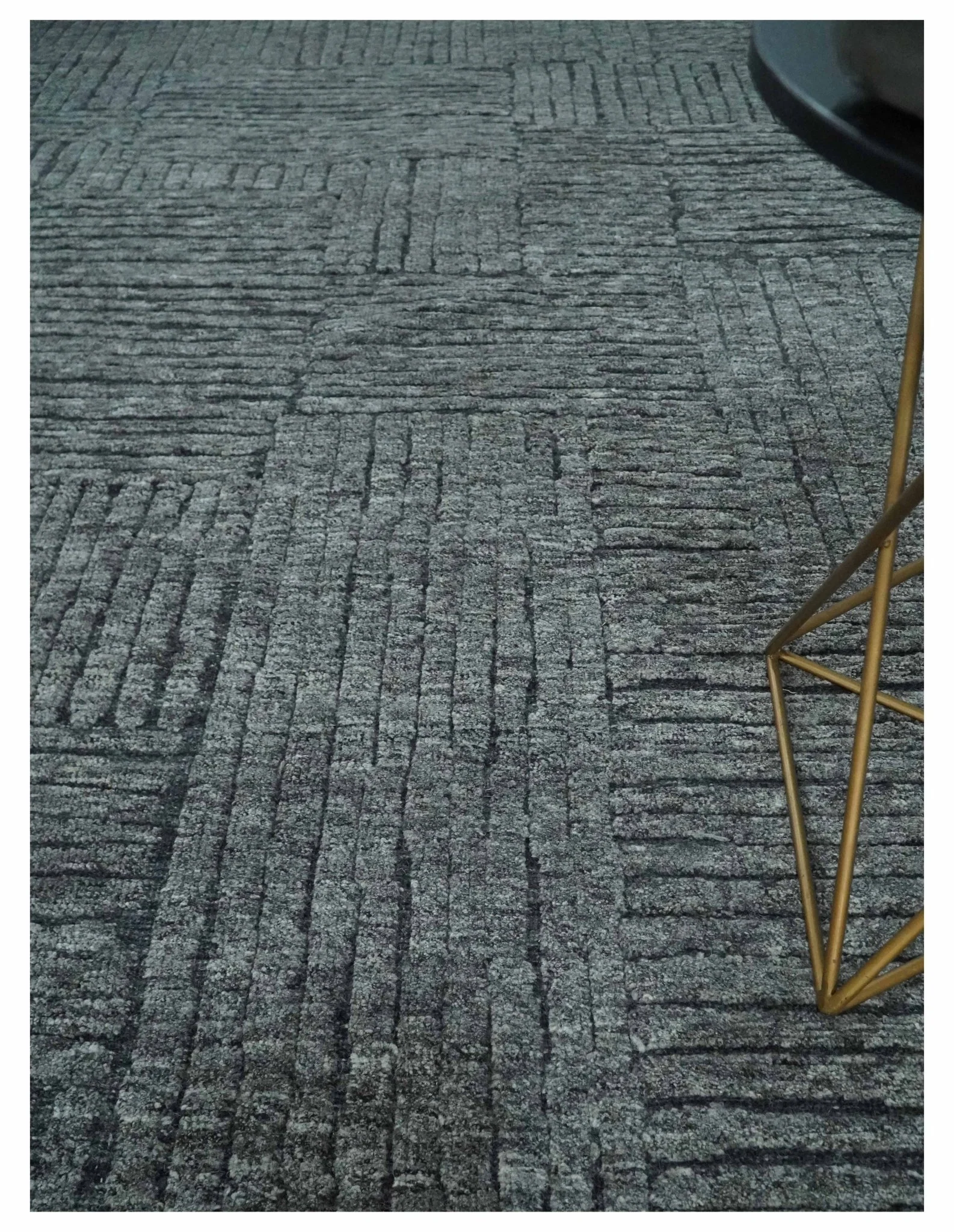Charcoal Contemporary Stripes Pattern Hand Knotted 9.3x14.8 Wool Area Rug - Image 2