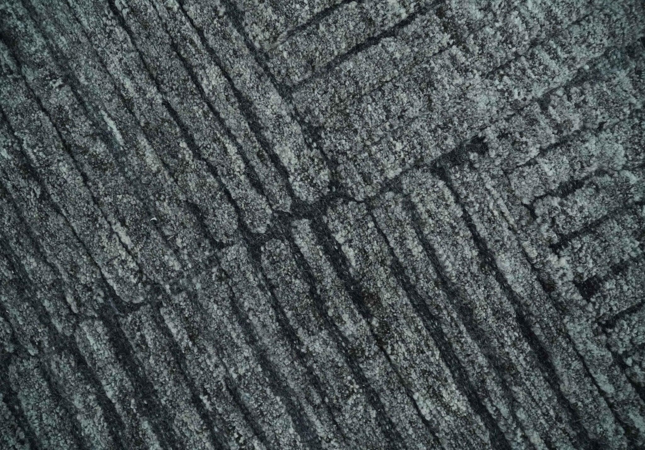 Charcoal Contemporary Stripes Pattern Hand Knotted 9.3x14.8 Wool Area Rug - Image 4