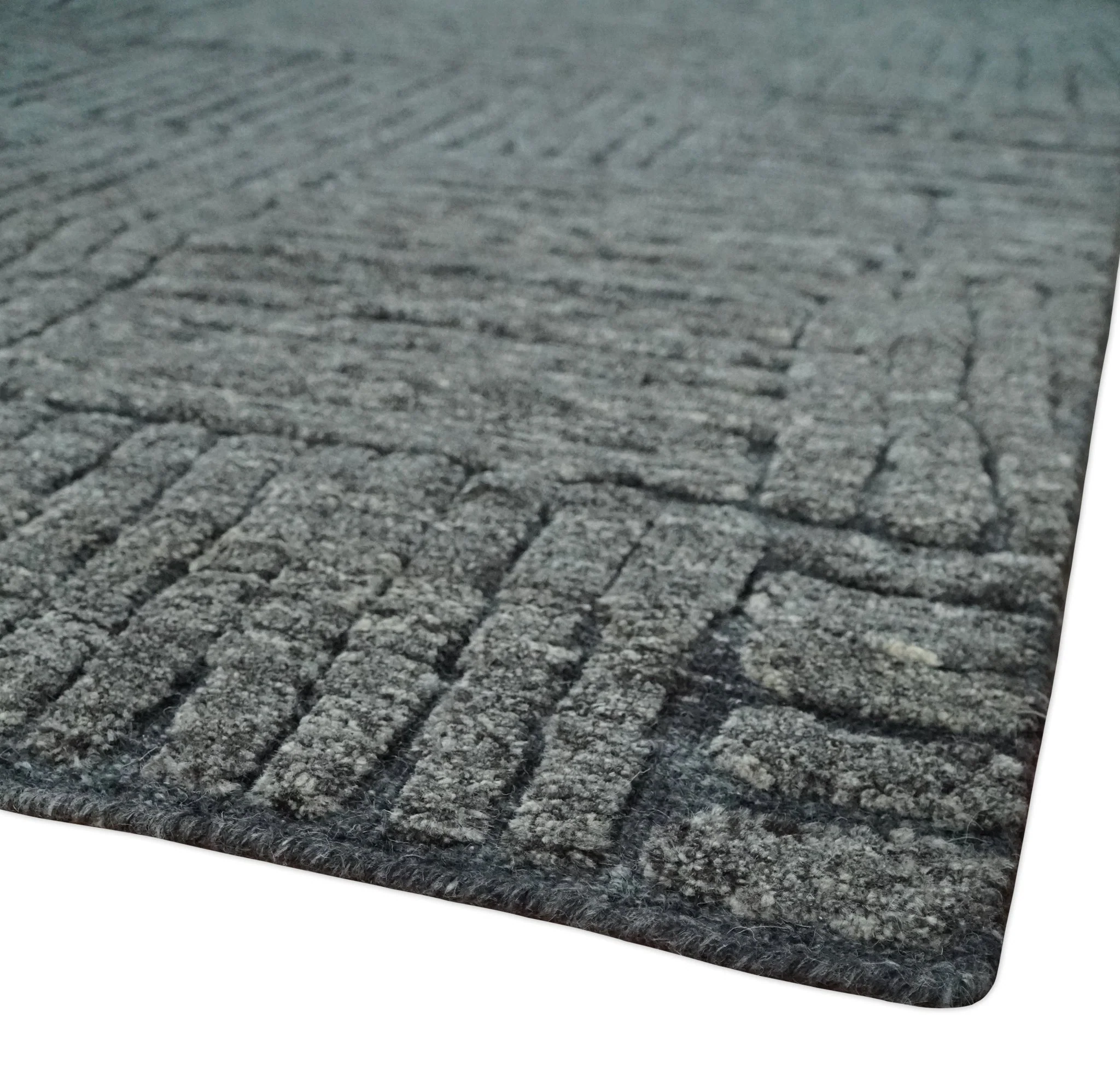 Charcoal Contemporary Stripes Pattern Hand Knotted 9.3x14.8 Wool Area Rug - Image 5