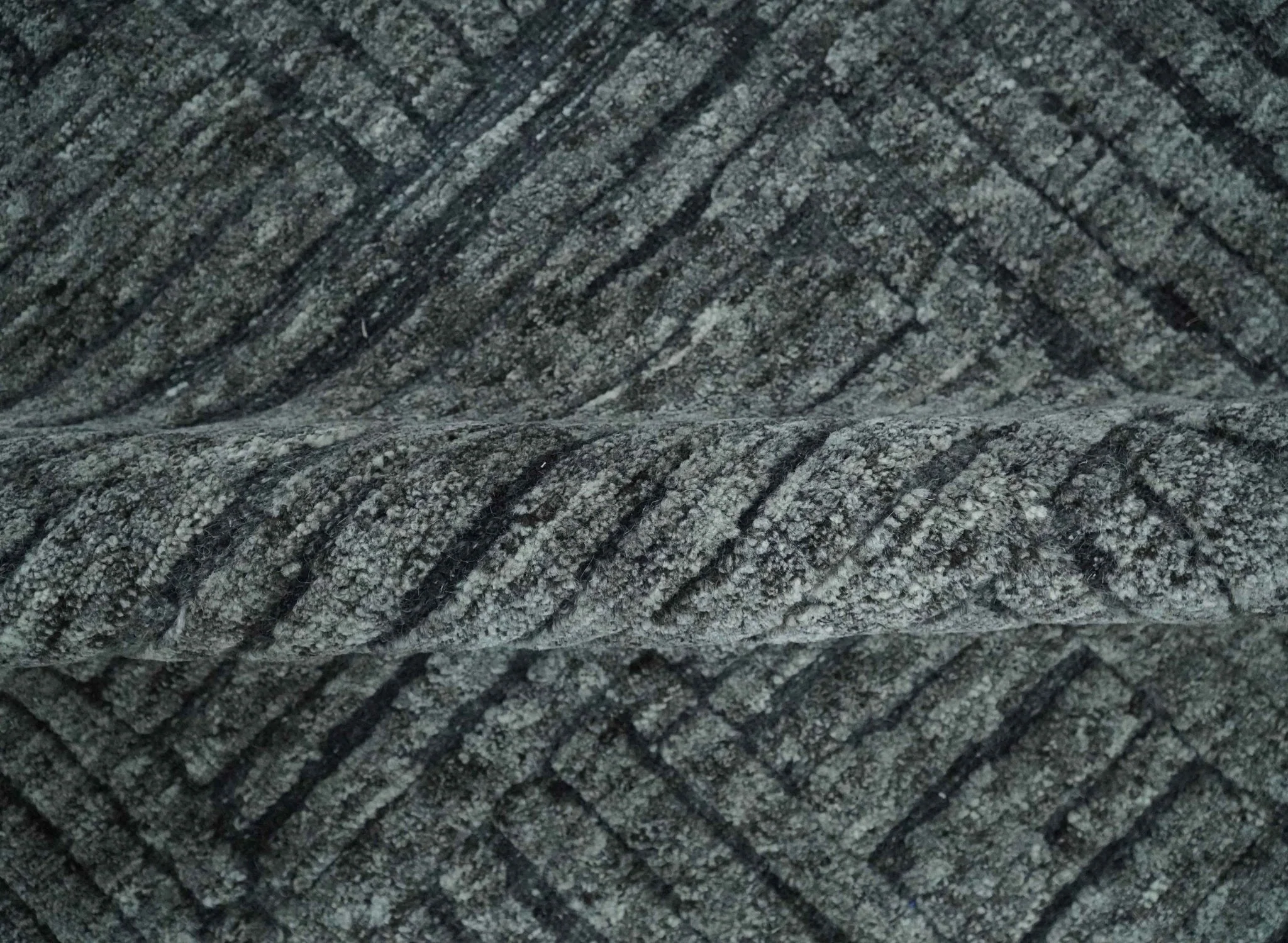 Charcoal Contemporary Stripes Pattern Hand Knotted 9.3x14.8 Wool Area Rug - Image 6