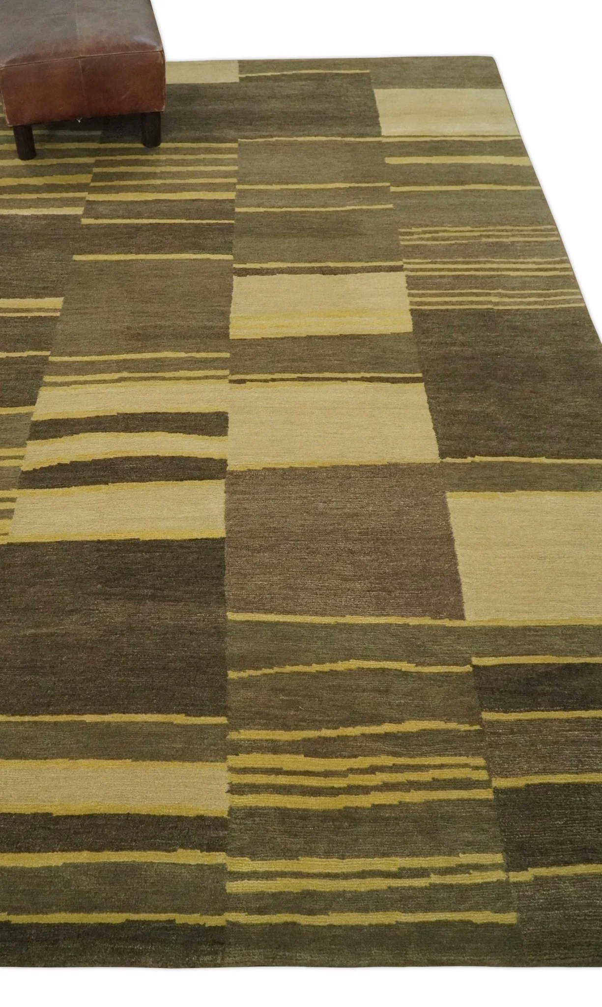 Dark Brown, Gold and Beige Modern Stripes Hand knotted 5x8 wool Area Rug - Image 3