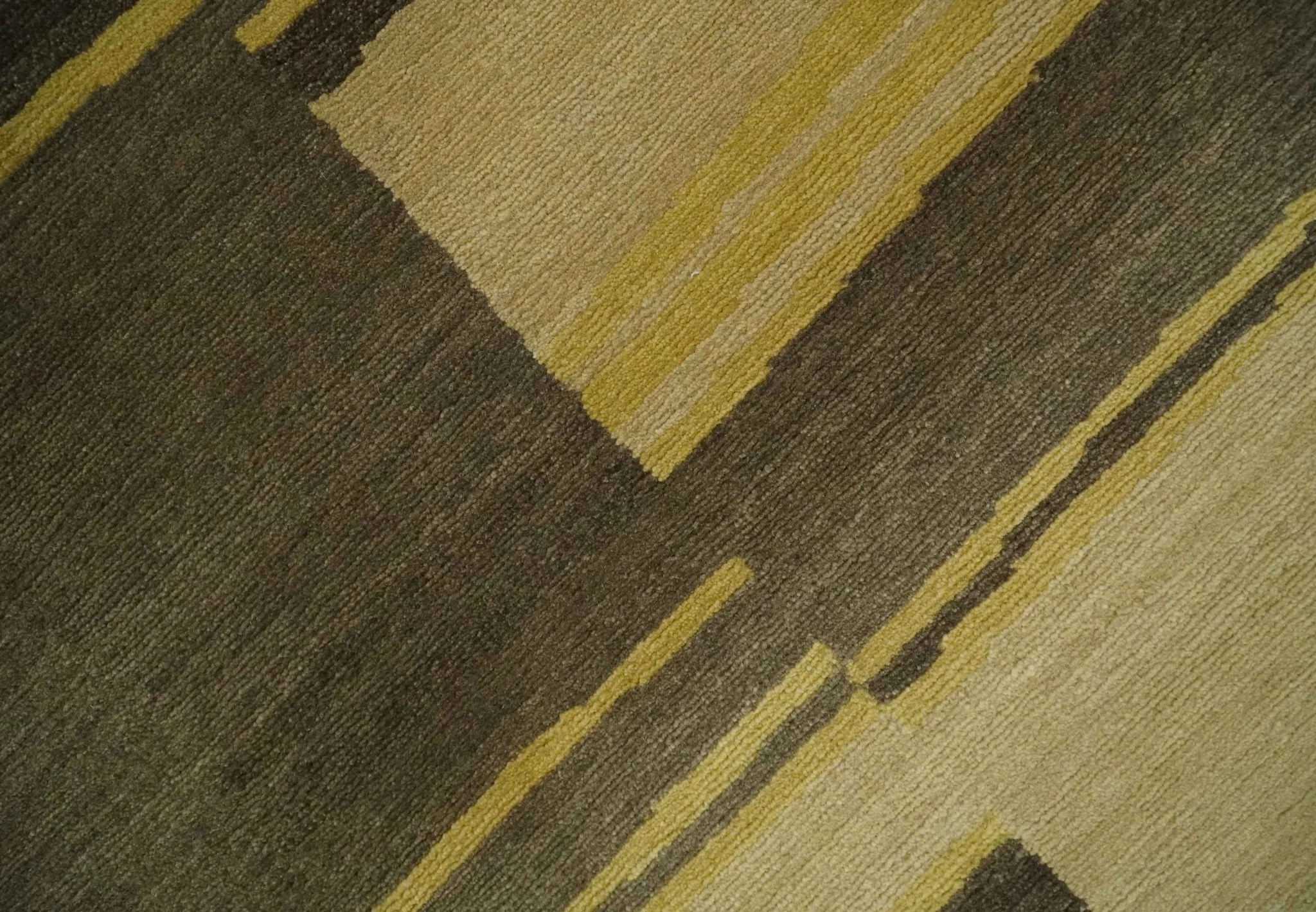 Dark Brown, Gold and Beige Modern Stripes Hand knotted 5x8 wool Area Rug - Image 4