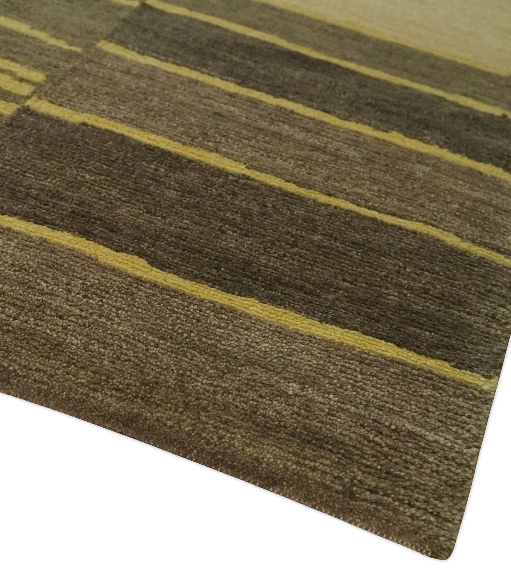 Dark Brown, Gold and Beige Modern Stripes Hand knotted 5x8 wool Area Rug - Image 5