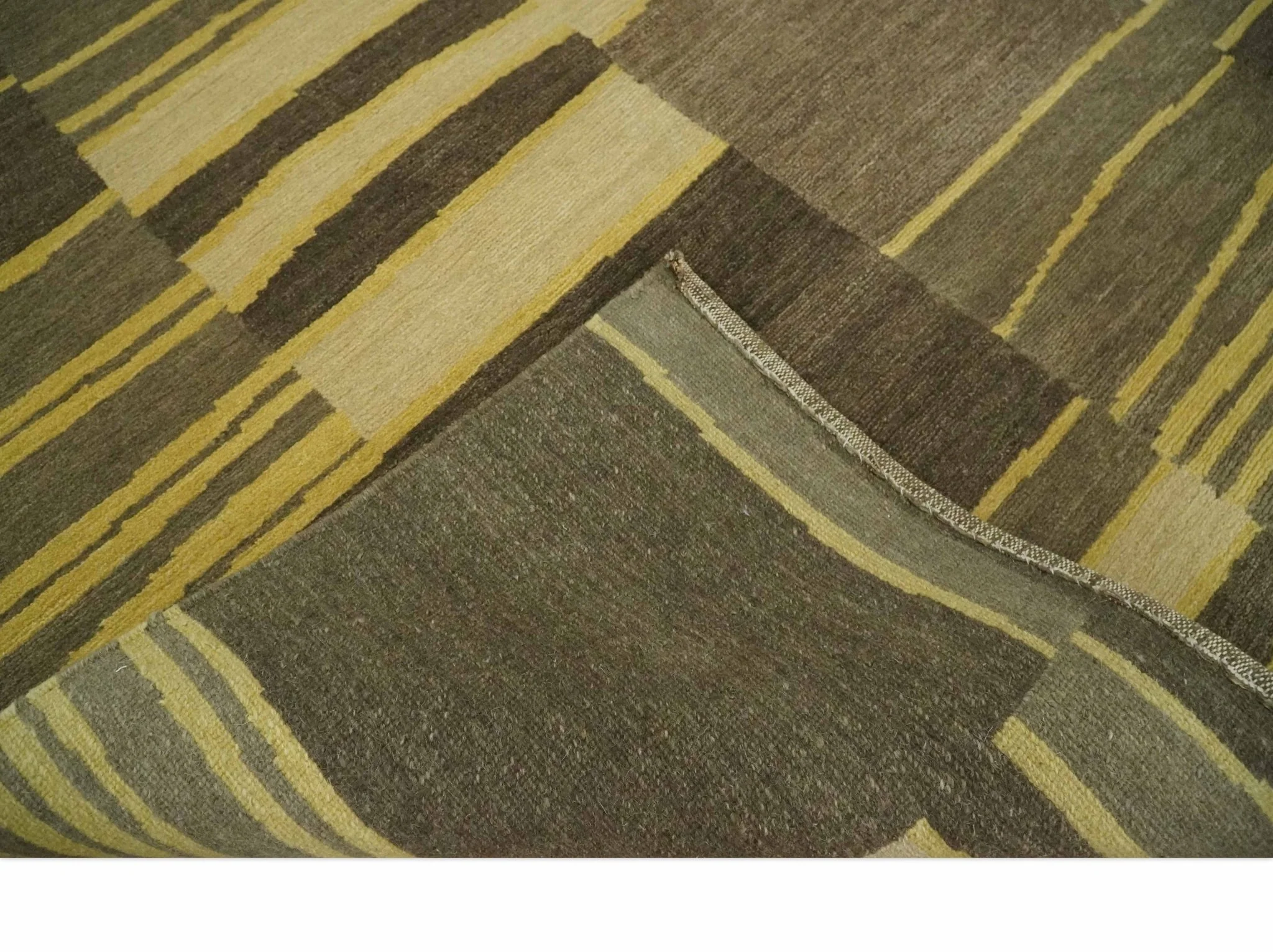 Dark Brown, Gold and Beige Modern Stripes Hand knotted 5x8 wool Area Rug - Image 6