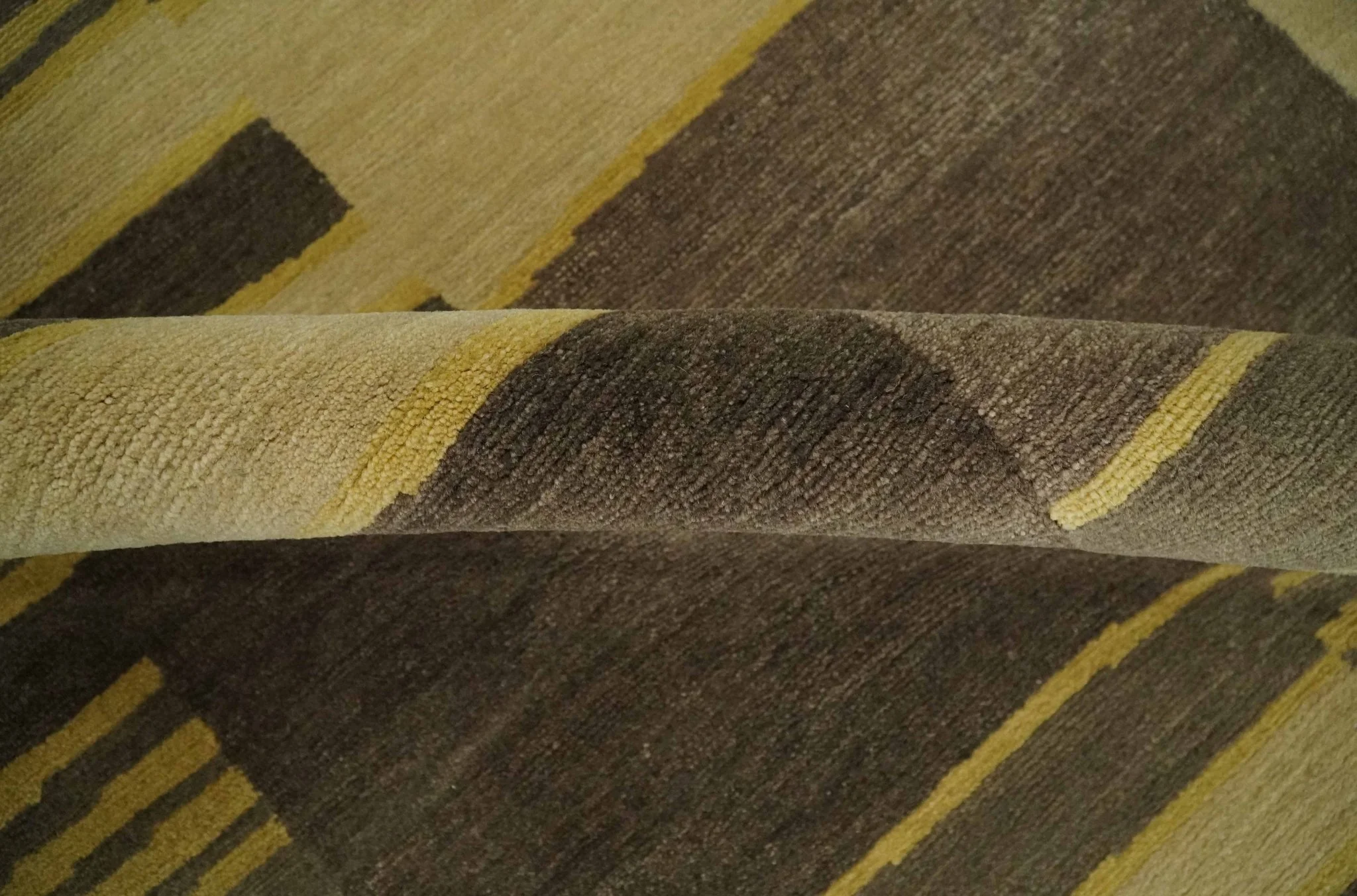 Dark Brown, Gold and Beige Modern Stripes Hand knotted 5x8 wool Area Rug - Image 7