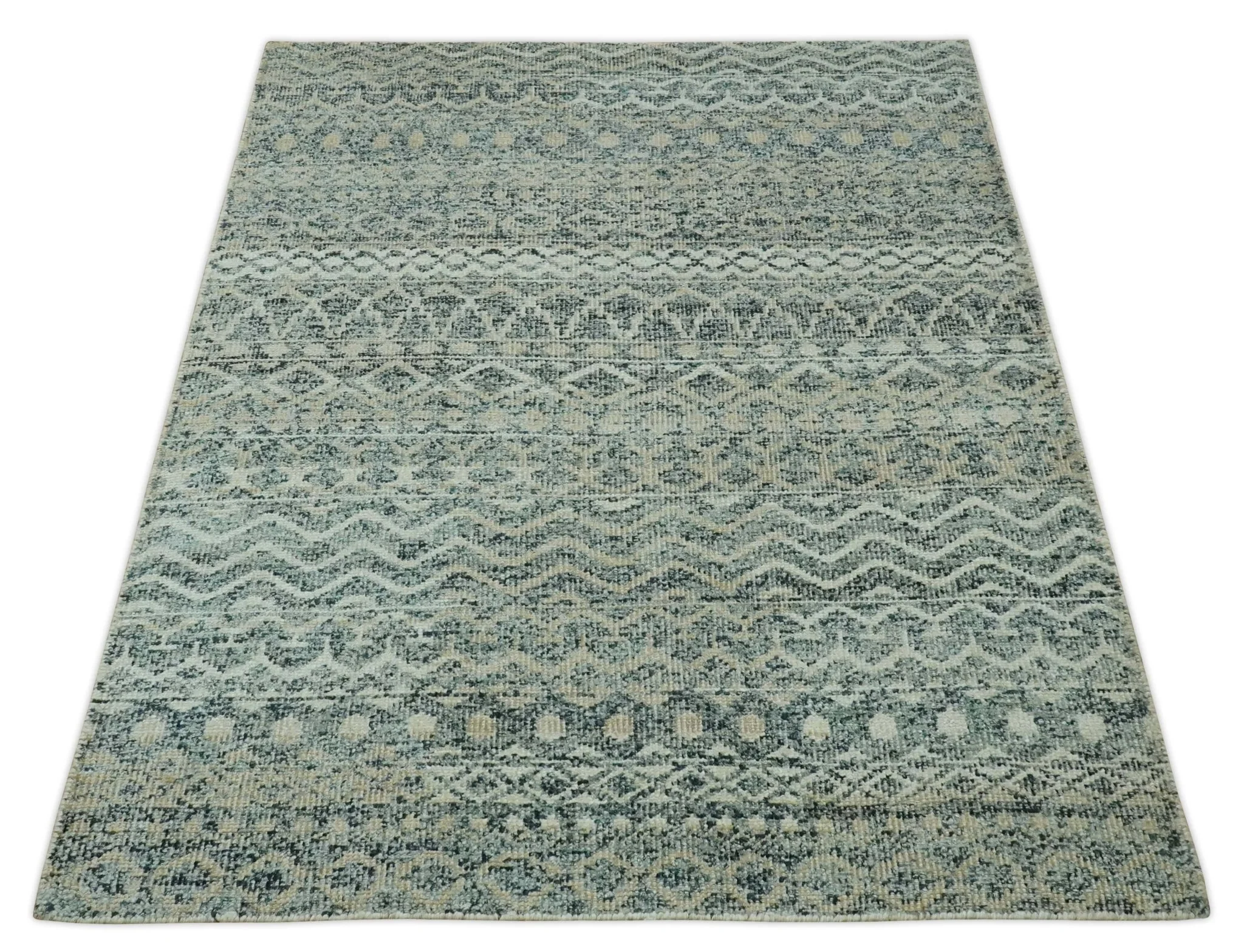 Charcoal, Gray and Beige 5x7 Hand Knotted Southwestern Tribal Trellis wool Rug - Image 10