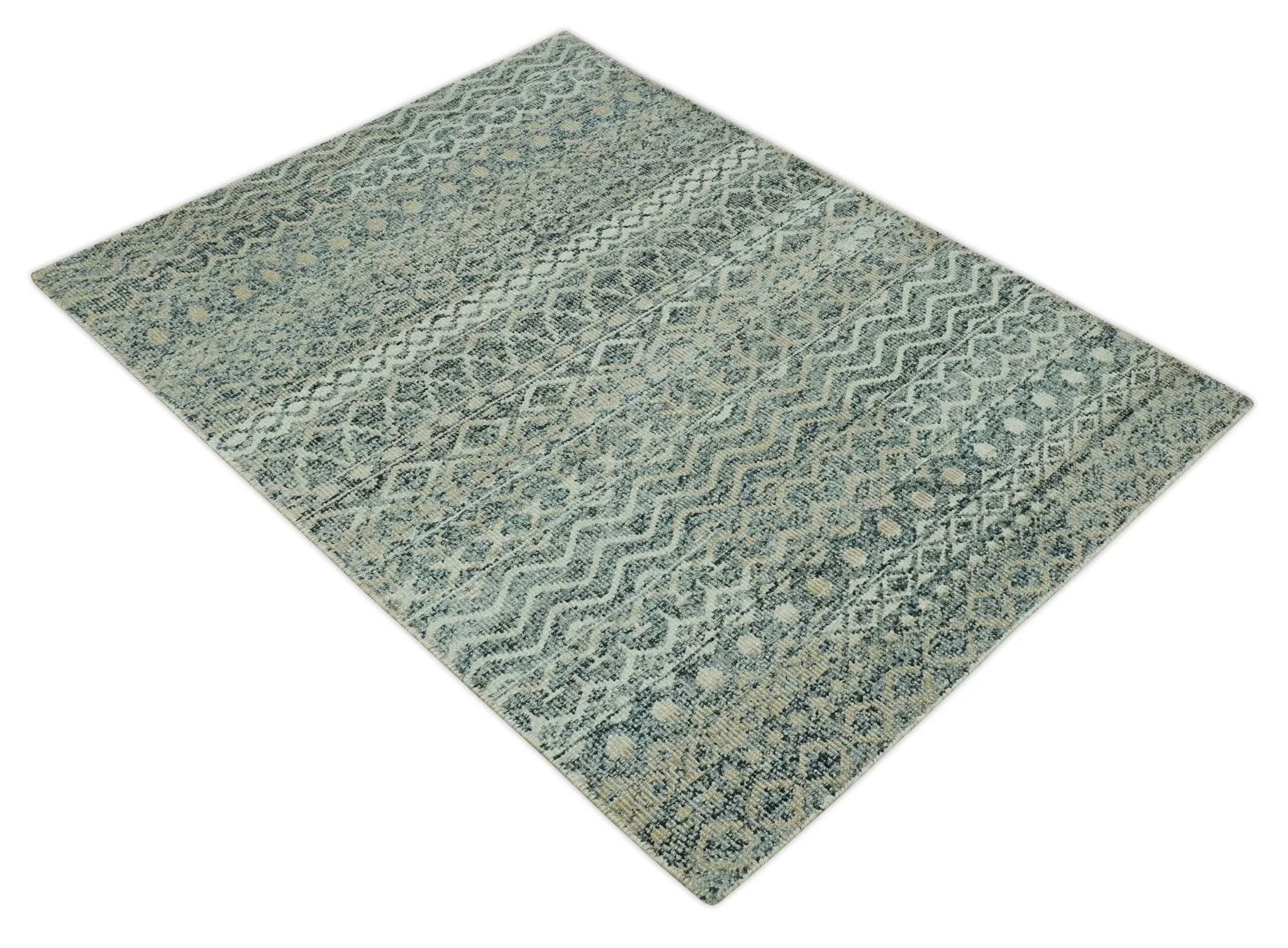Charcoal, Gray and Beige 5x7 Hand Knotted Southwestern Tribal Trellis wool Rug - Image 9