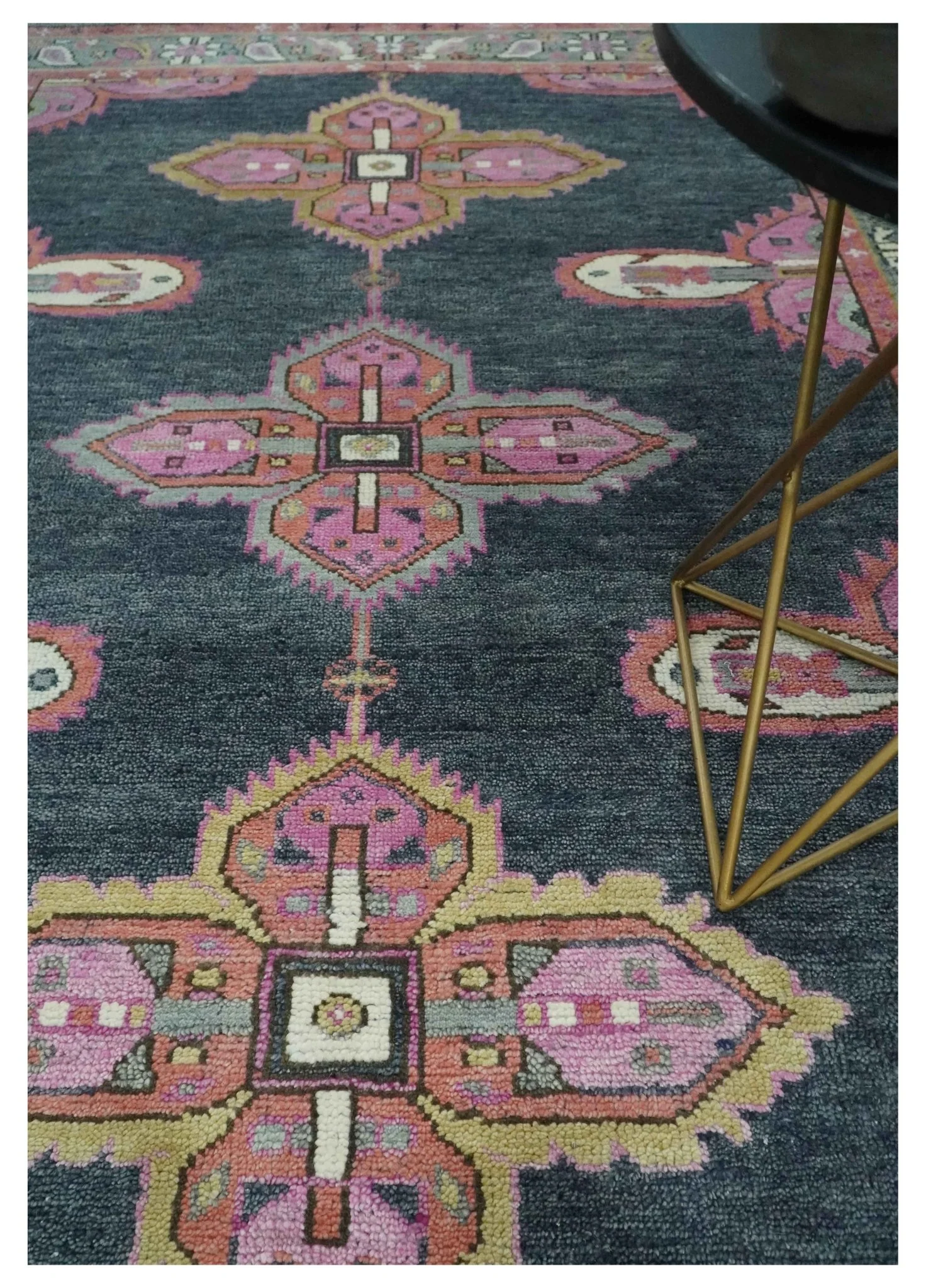 Charcoal, Gray and Pink Traditional Hand Knotted 5x8 and 6x9 Wool Area Rug - Image 2