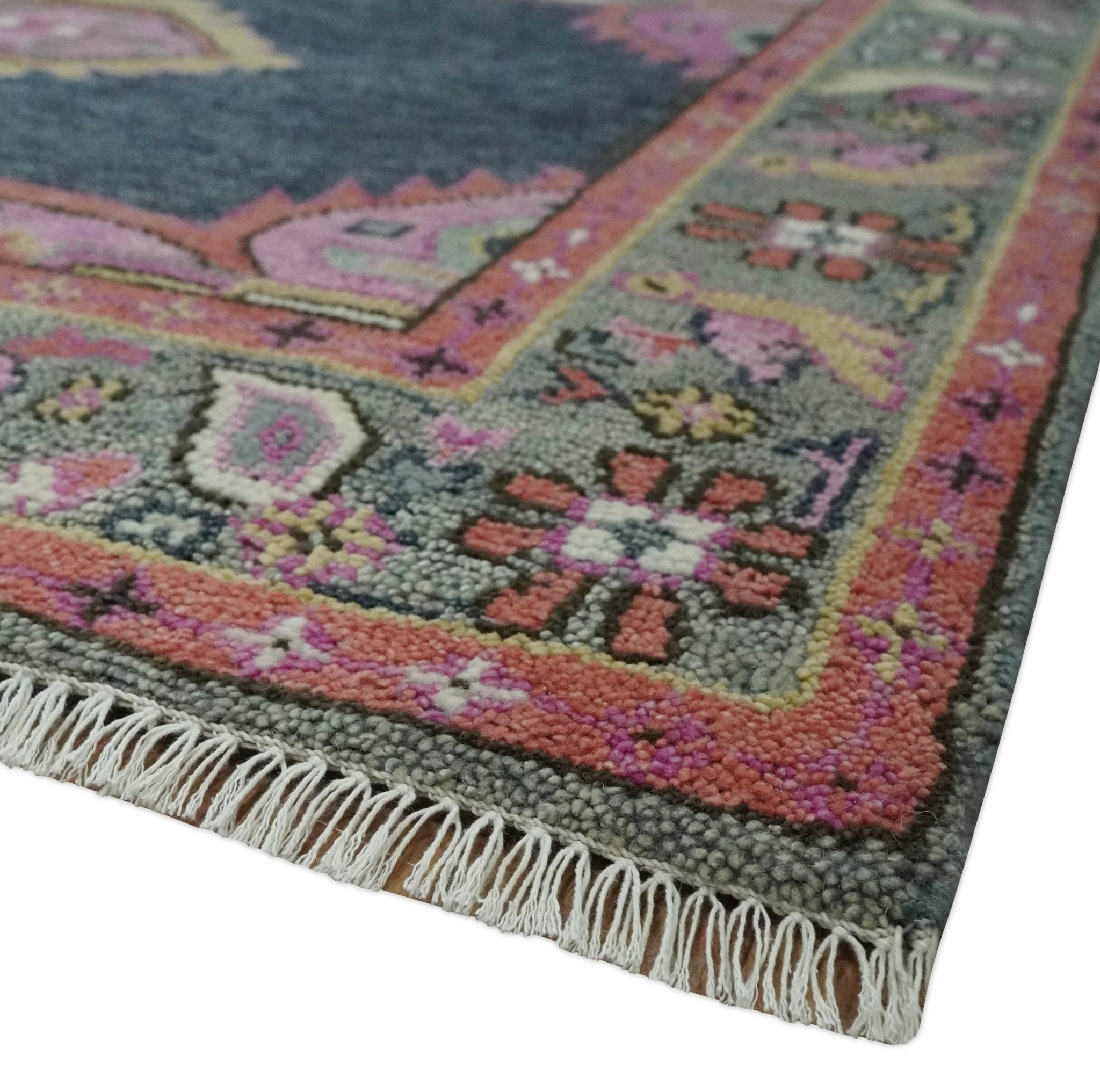 Charcoal, Gray and Pink Traditional Hand Knotted 5x8 and 6x9 Wool Area Rug - Image 5