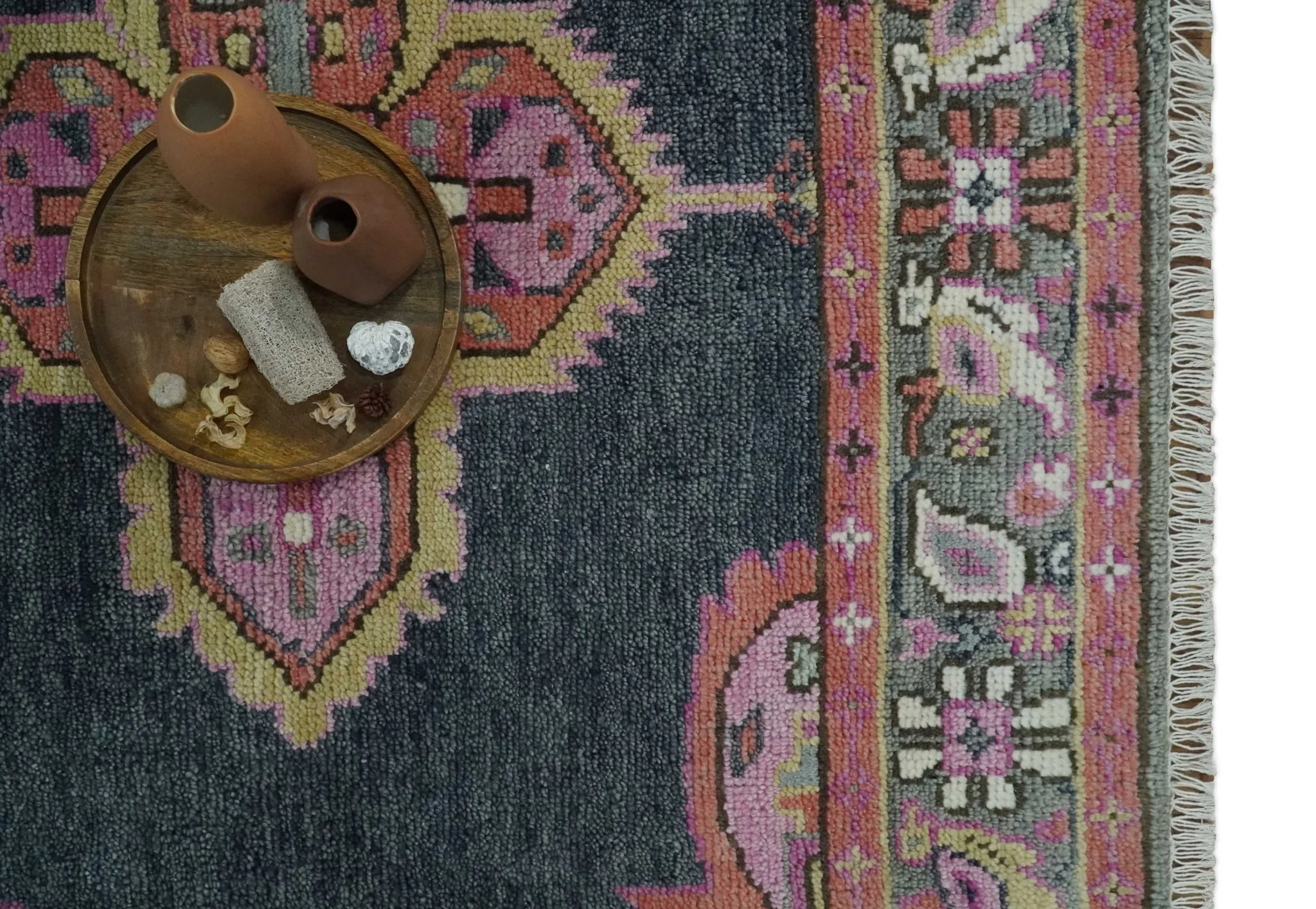 Charcoal, Gray and Pink Traditional Hand Knotted 5x8 and 6x9 Wool Area Rug - Image 8